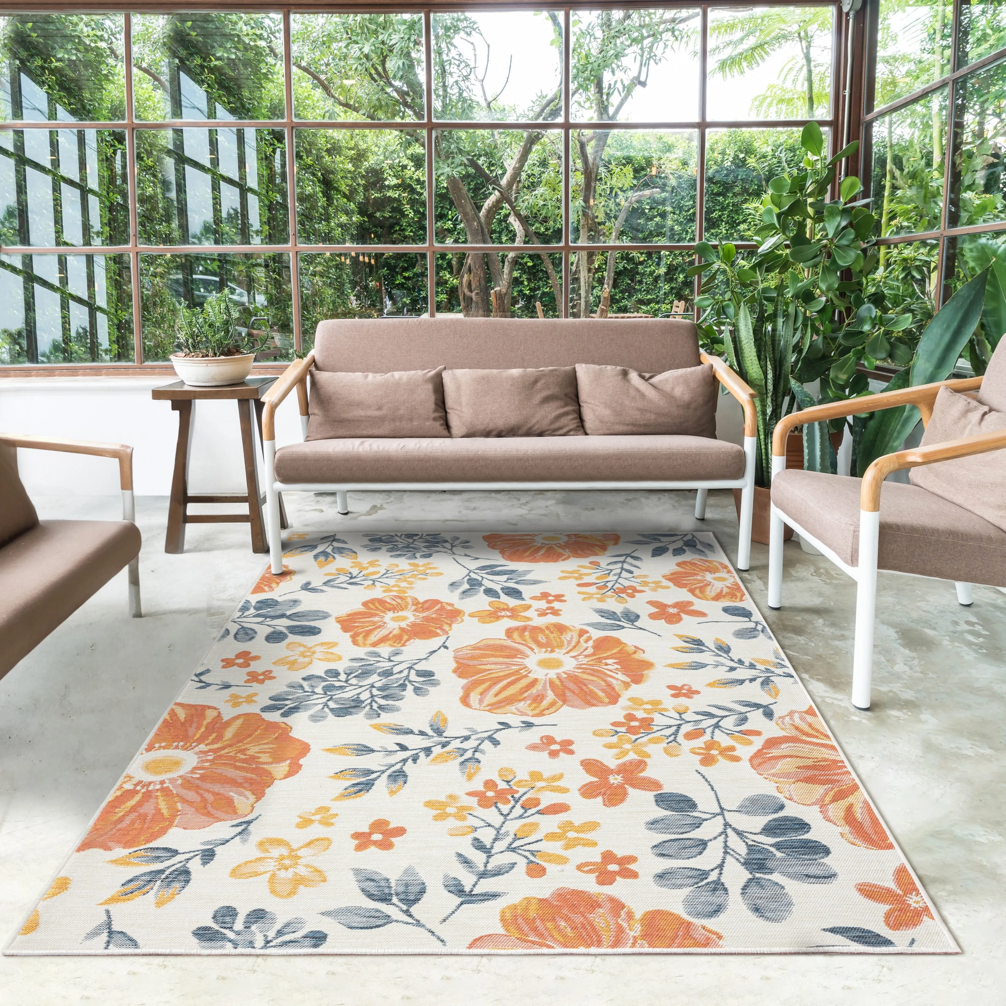 Sevita Blue/Ivory Floral Indoor/Outdoor Reversible Area Rug