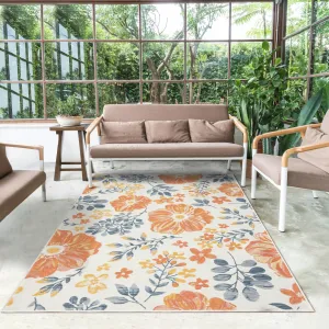 Sevita Blue/Ivory Floral Indoor/Outdoor Reversible Area Rug