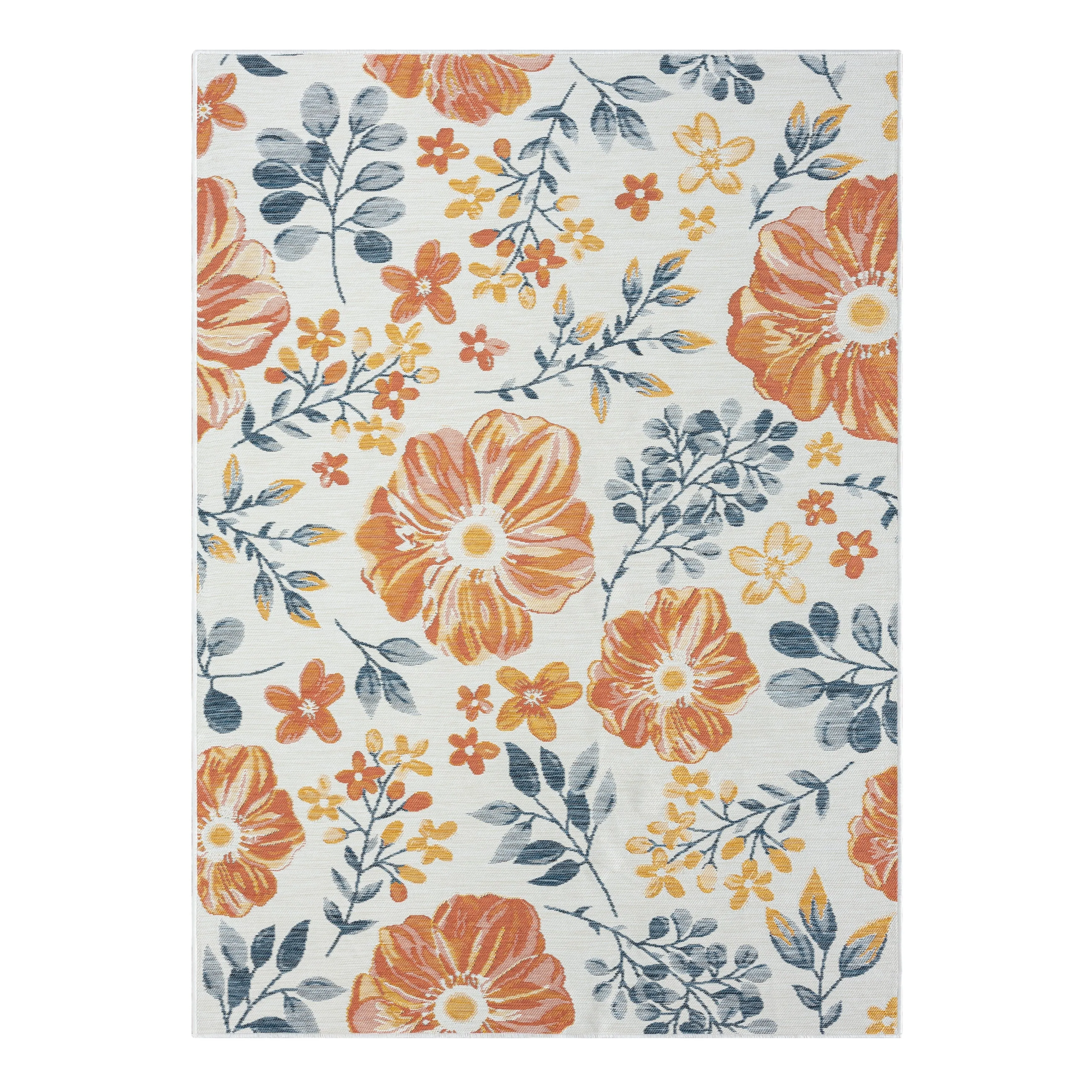 Sevita Blue/Ivory Floral Indoor/Outdoor Reversible Area Rug