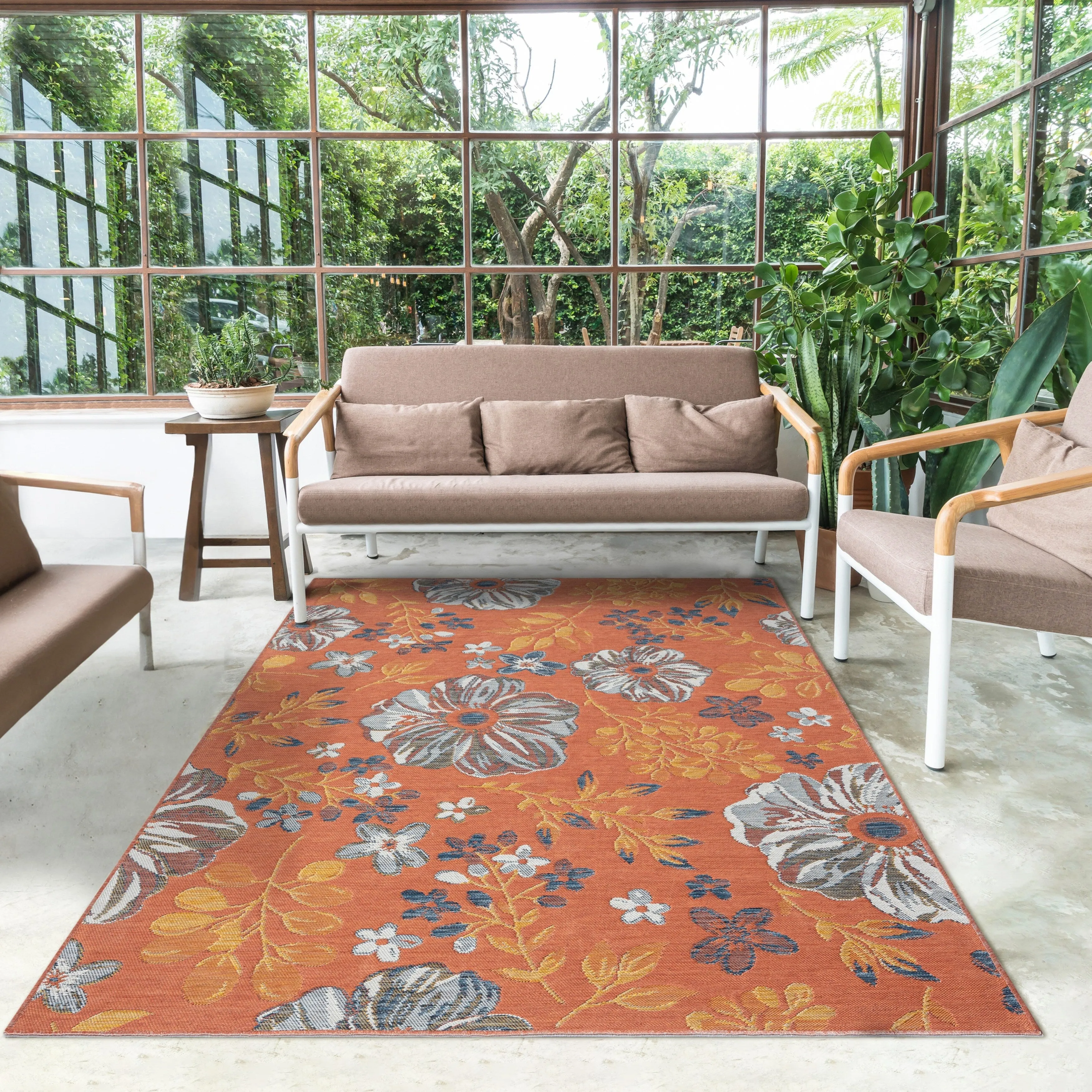 Sevita Blue/Ivory Floral Indoor/Outdoor Reversible Area Rug