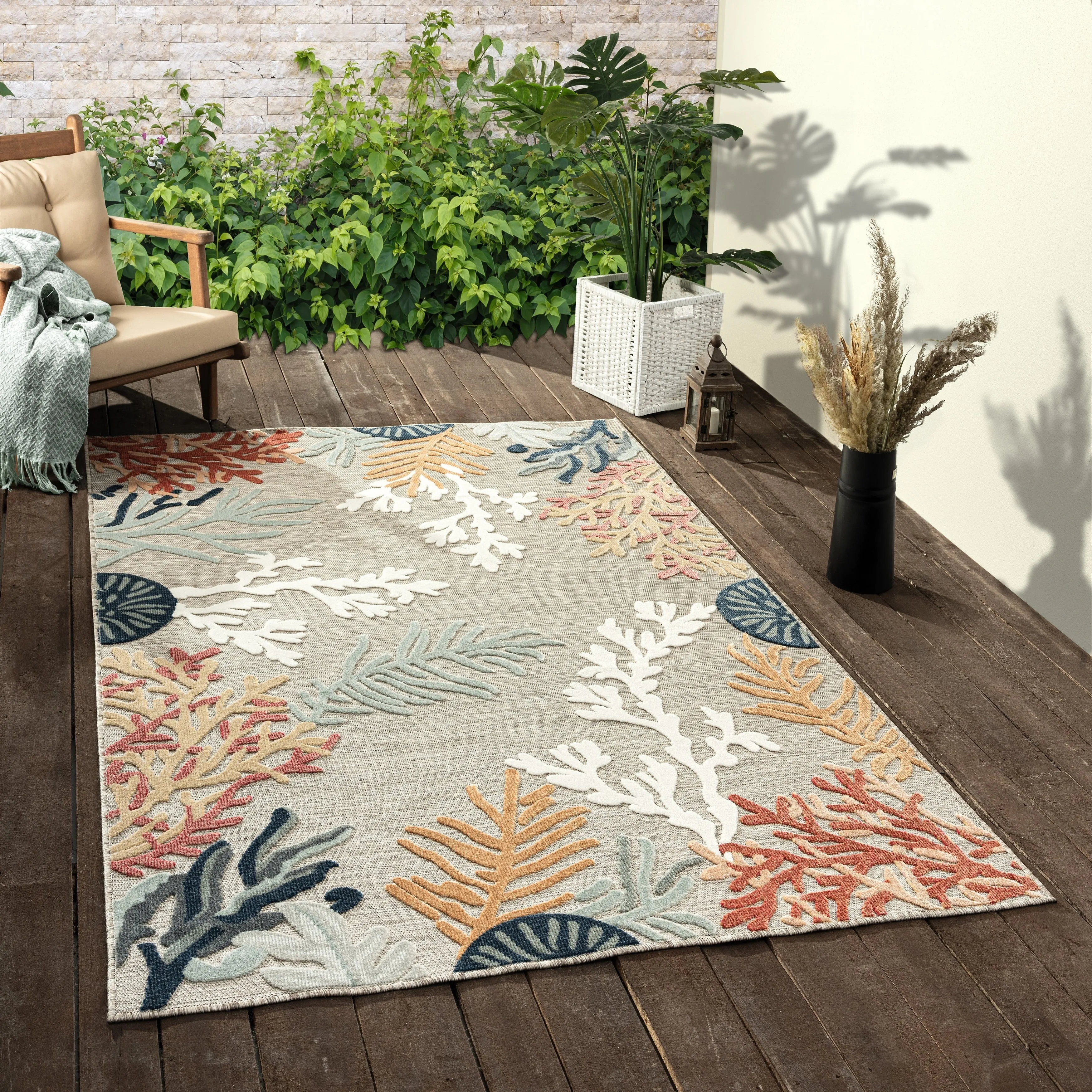 Sevita Coral Reef Textured Coastal Indoor/Outdoor Area Rug