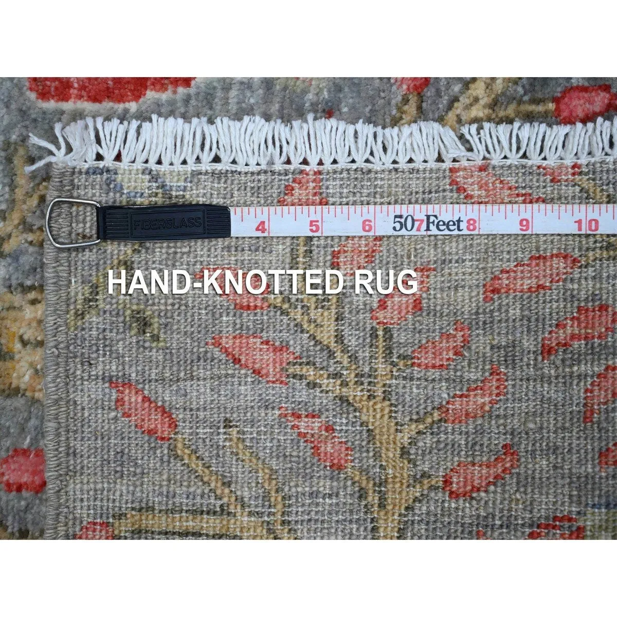 Shahbanu Rugs Shadow Gray Afghan Peshawar 100% Wool Abrash Hand Knotted Birds of Paradise Design Runner Oriental Rug (2'5x6')