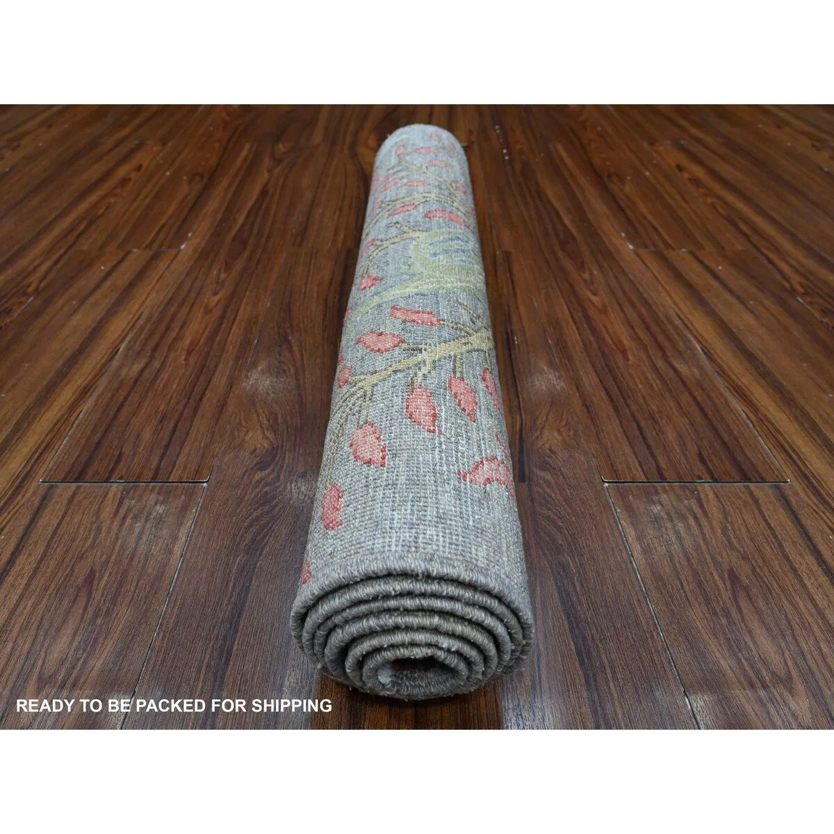 Shahbanu Rugs Shadow Gray Afghan Peshawar 100% Wool Abrash Hand Knotted Birds of Paradise Design Runner Oriental Rug (2'5x6')