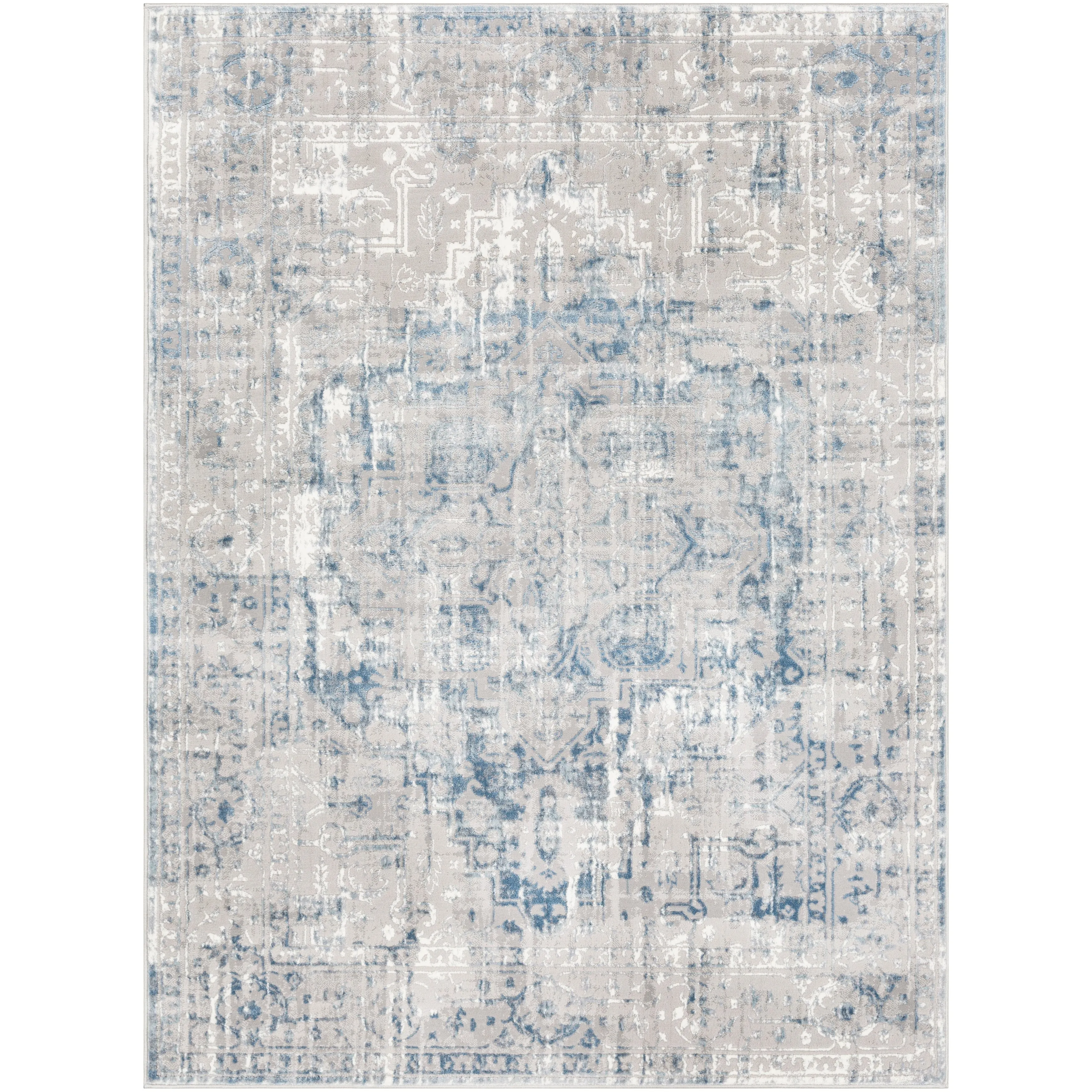 Shonda Blue & Grey Traditional Oriental Area Rug - 5'3 x 7'3