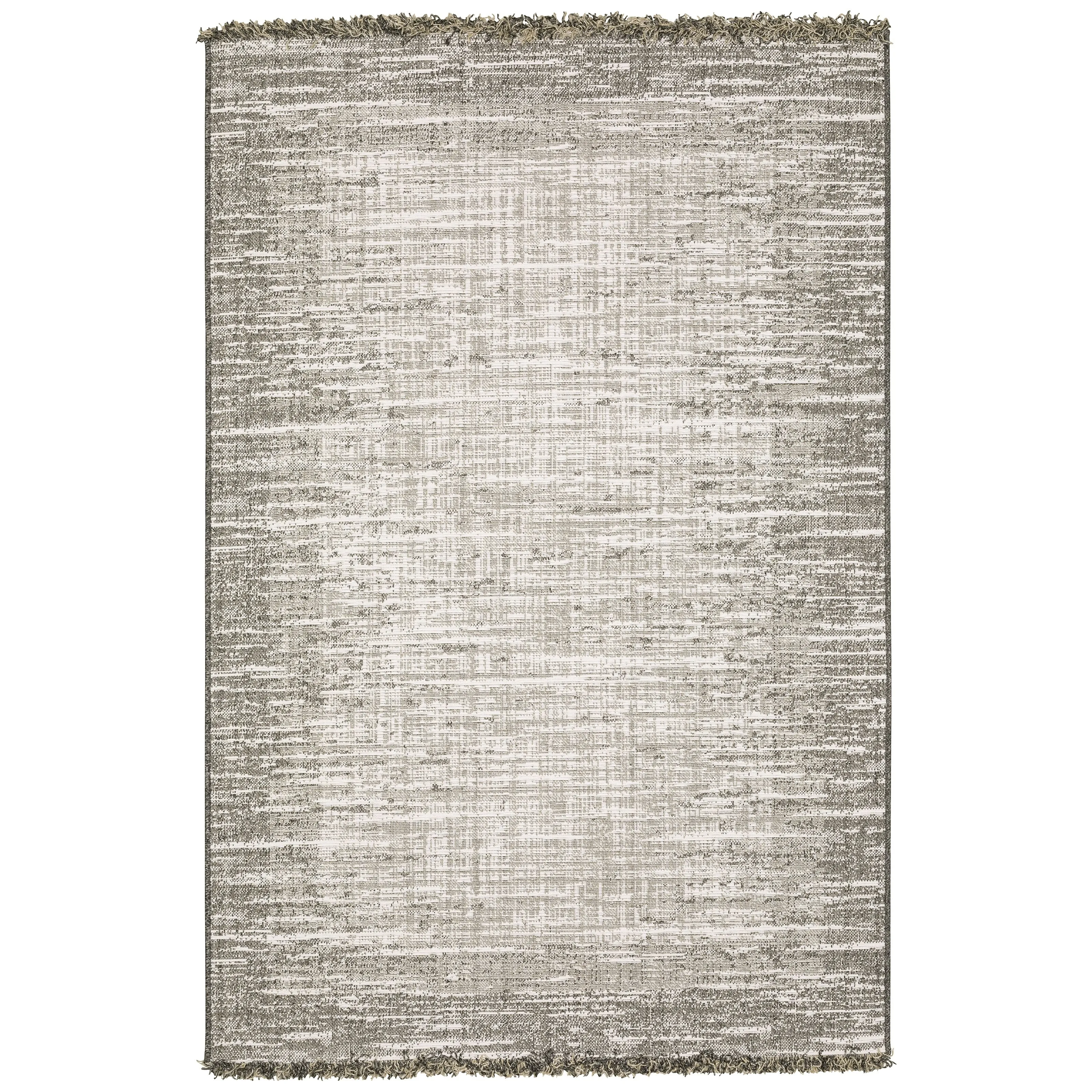 Style Haven Grayton Weathered Textures Beige/ Black Indoor-Outdoor Fringe Edge Rug
