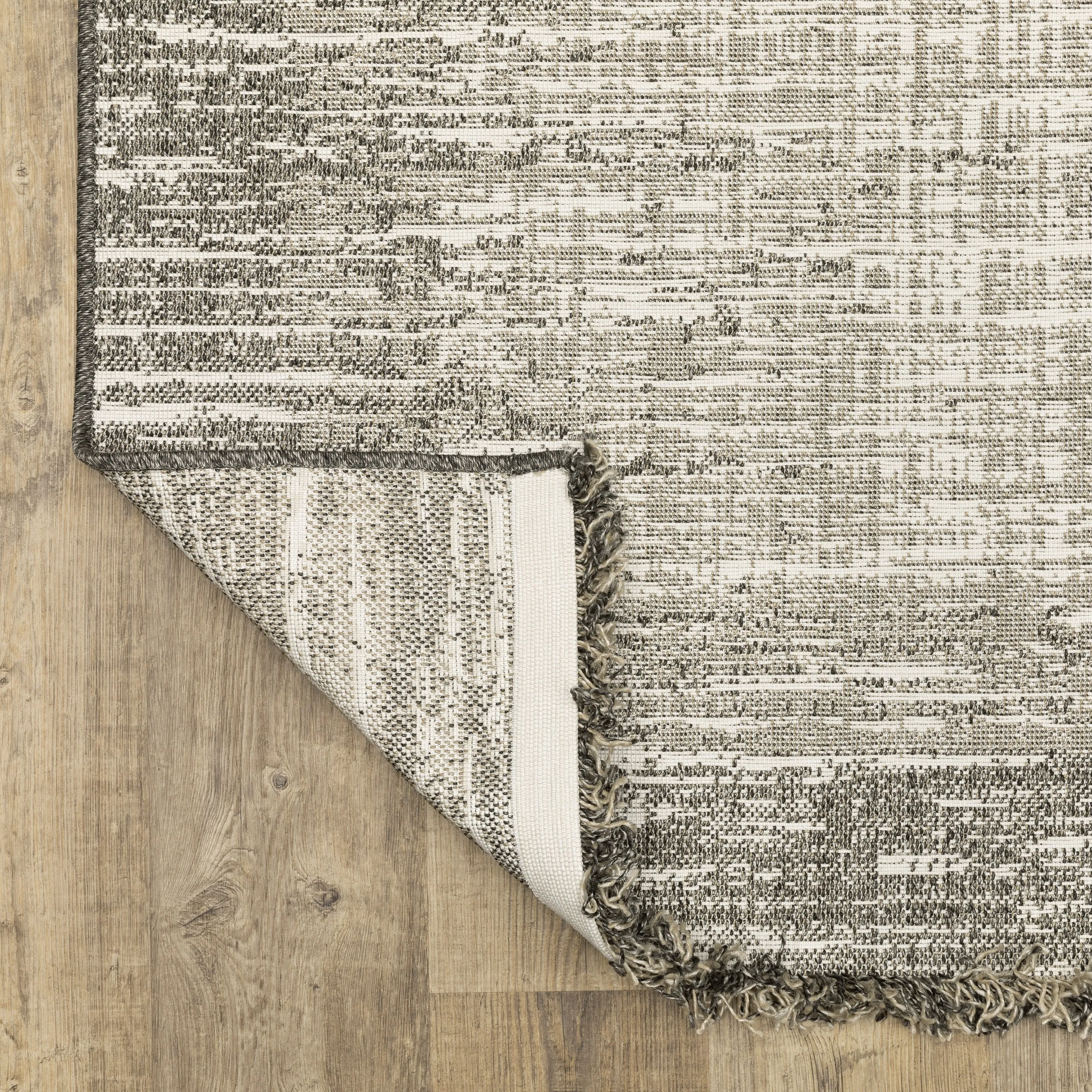 Style Haven Grayton Weathered Textures Beige/ Black Indoor-Outdoor Fringe Edge Rug