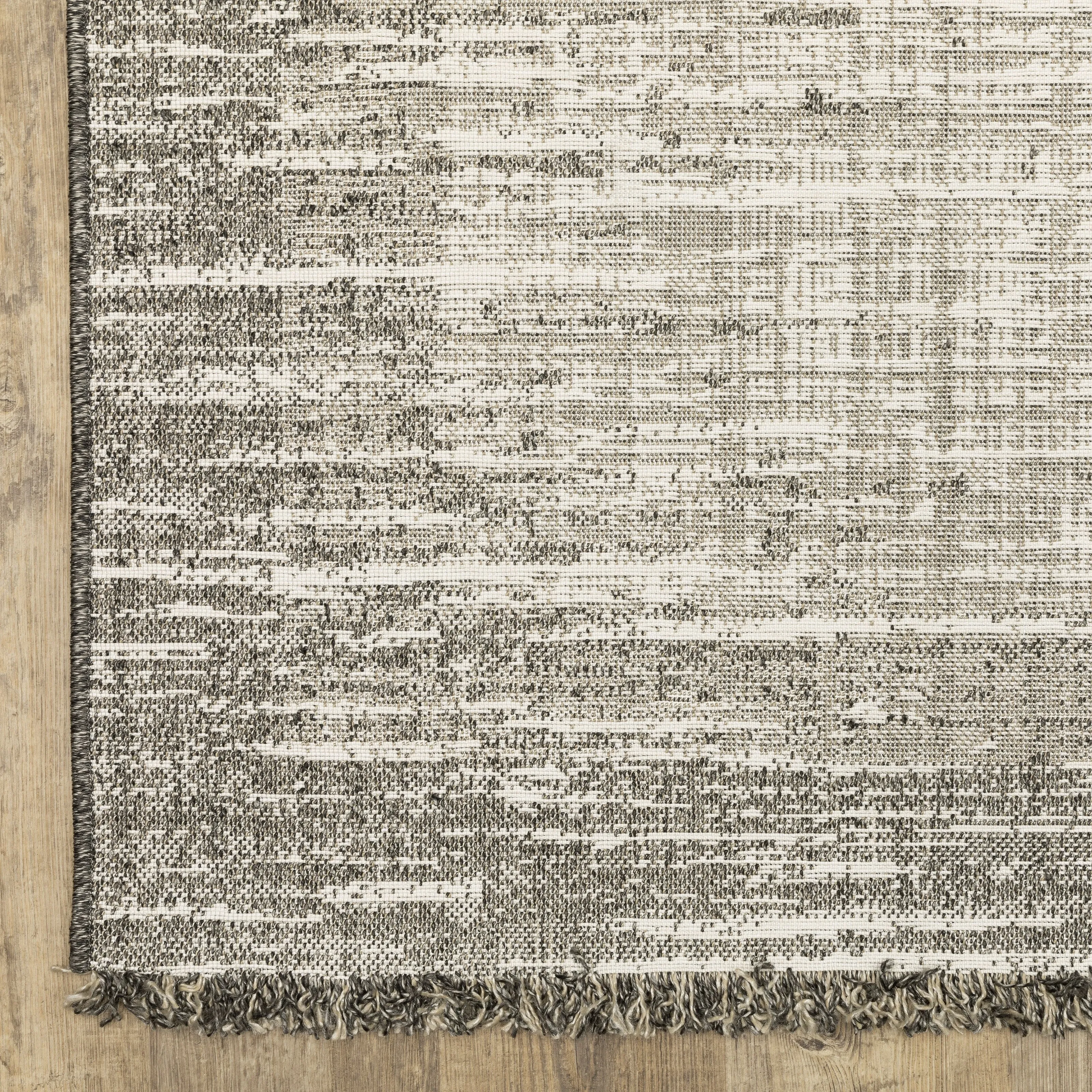 Style Haven Grayton Weathered Textures Beige/ Black Indoor-Outdoor Fringe Edge Rug