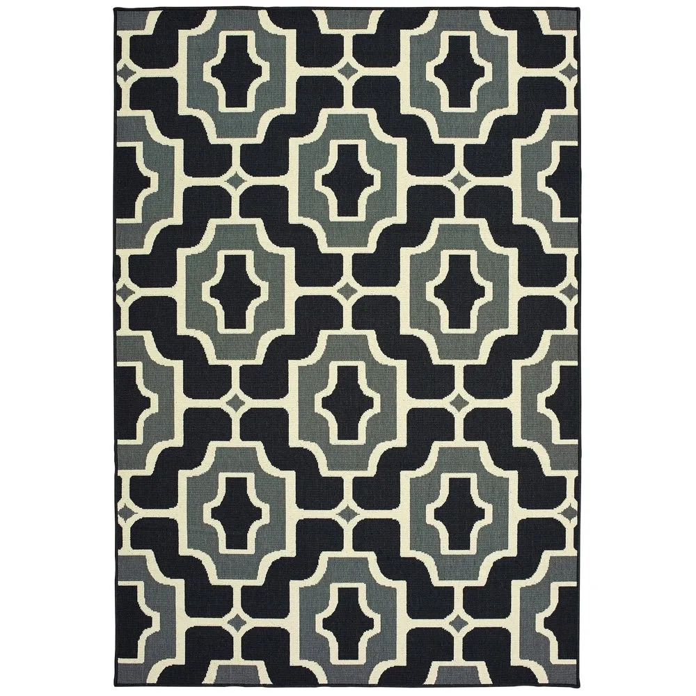 Style Haven Marianna Geometric Tile Black/ Grey Loop Pile Indoor Outdoor Area Rug