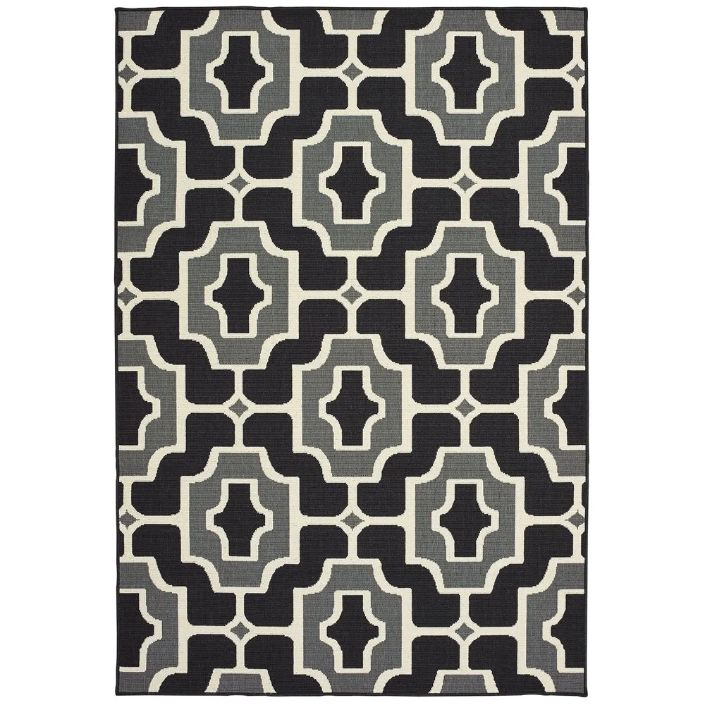 Style Haven Marianna Geometric Tile Black/ Grey Loop Pile Indoor Outdoor Area Rug