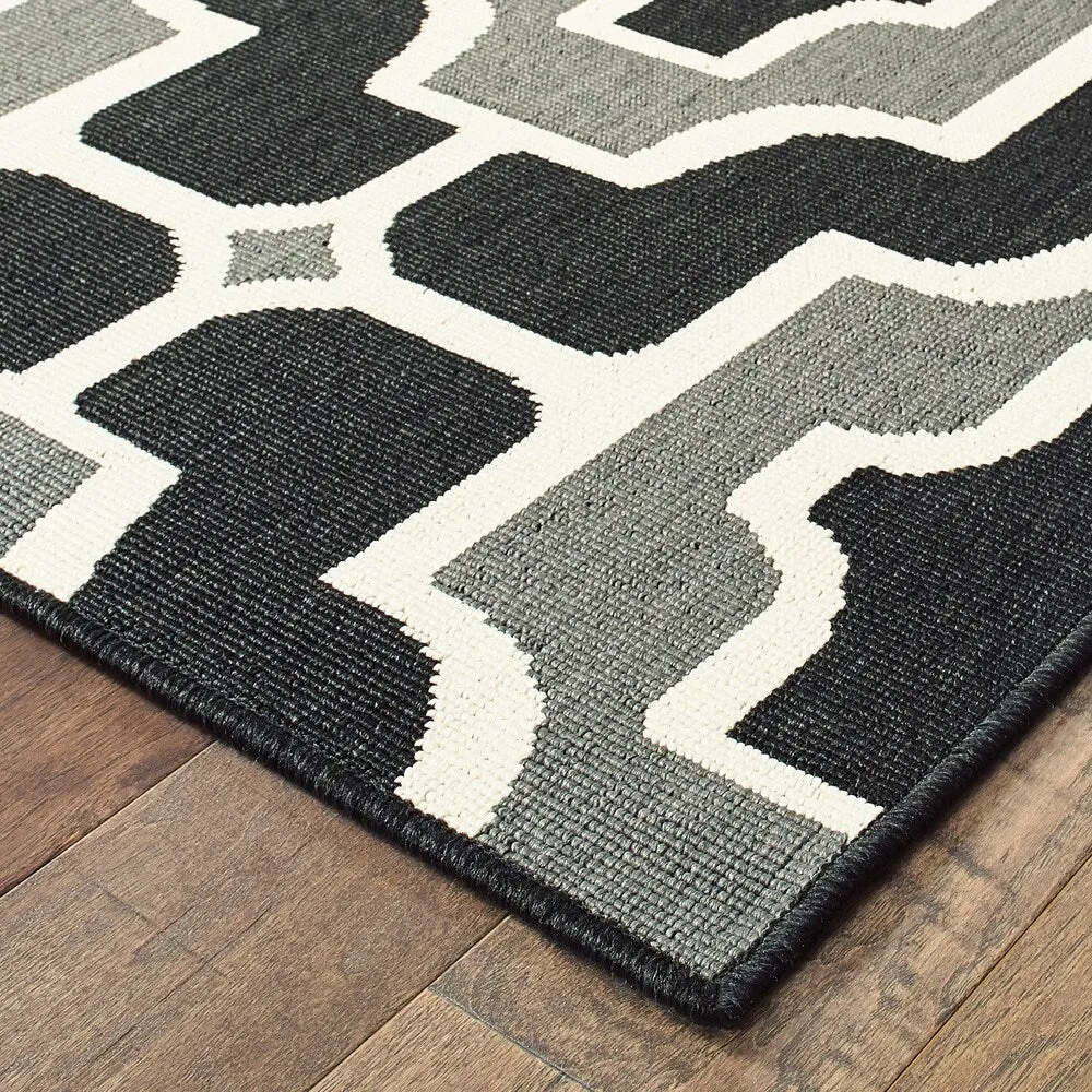 Style Haven Marianna Geometric Tile Black/ Grey Loop Pile Indoor Outdoor Area Rug