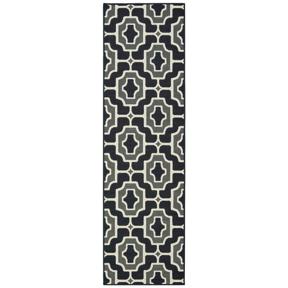 Style Haven Marianna Geometric Tile Black/ Grey Loop Pile Indoor Outdoor Area Rug