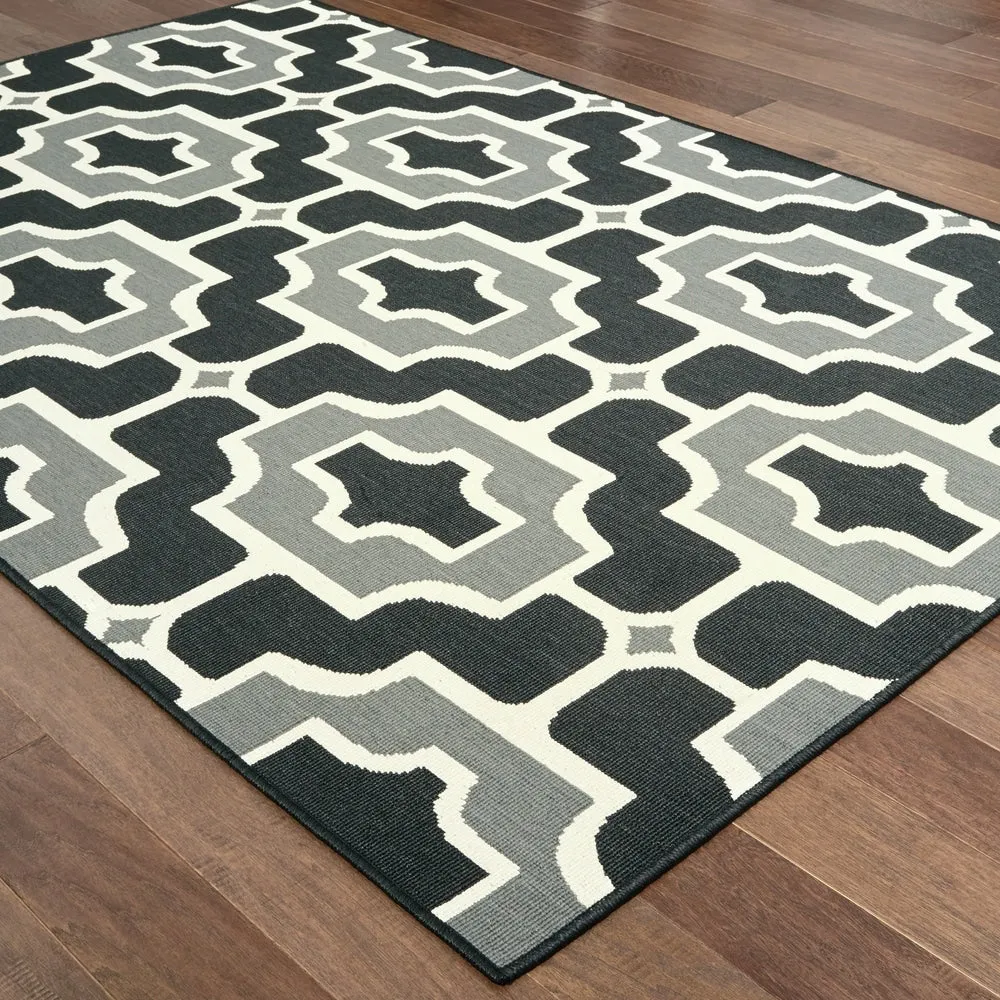 Style Haven Marianna Geometric Tile Black/ Grey Loop Pile Indoor Outdoor Area Rug