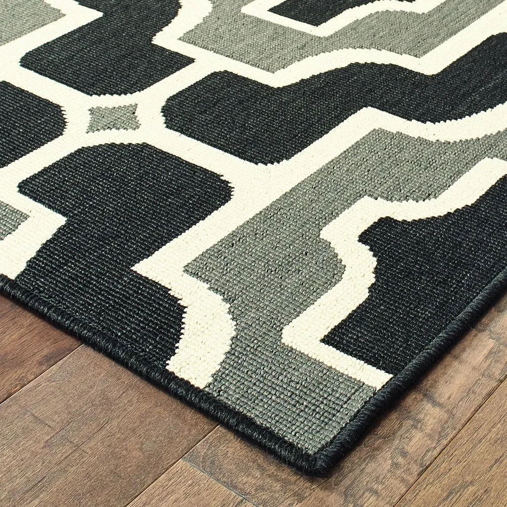 Style Haven Marianna Geometric Tile Black/ Grey Loop Pile Indoor Outdoor Area Rug
