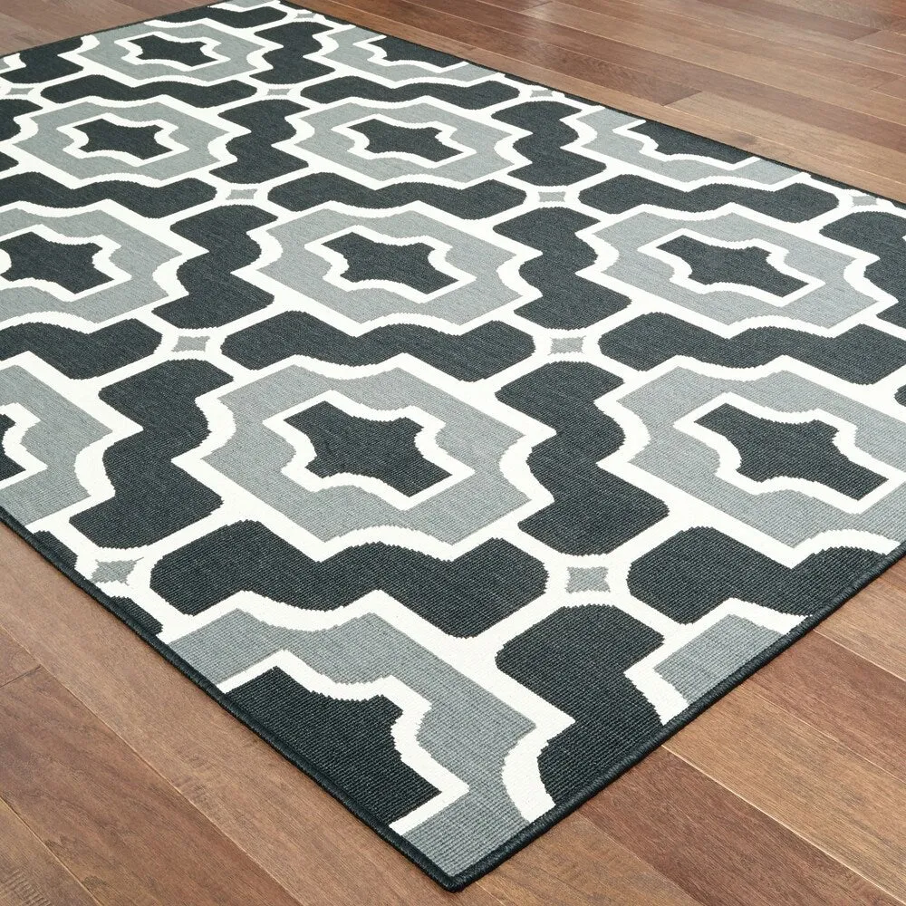 Style Haven Marianna Geometric Tile Black/ Grey Loop Pile Indoor Outdoor Area Rug