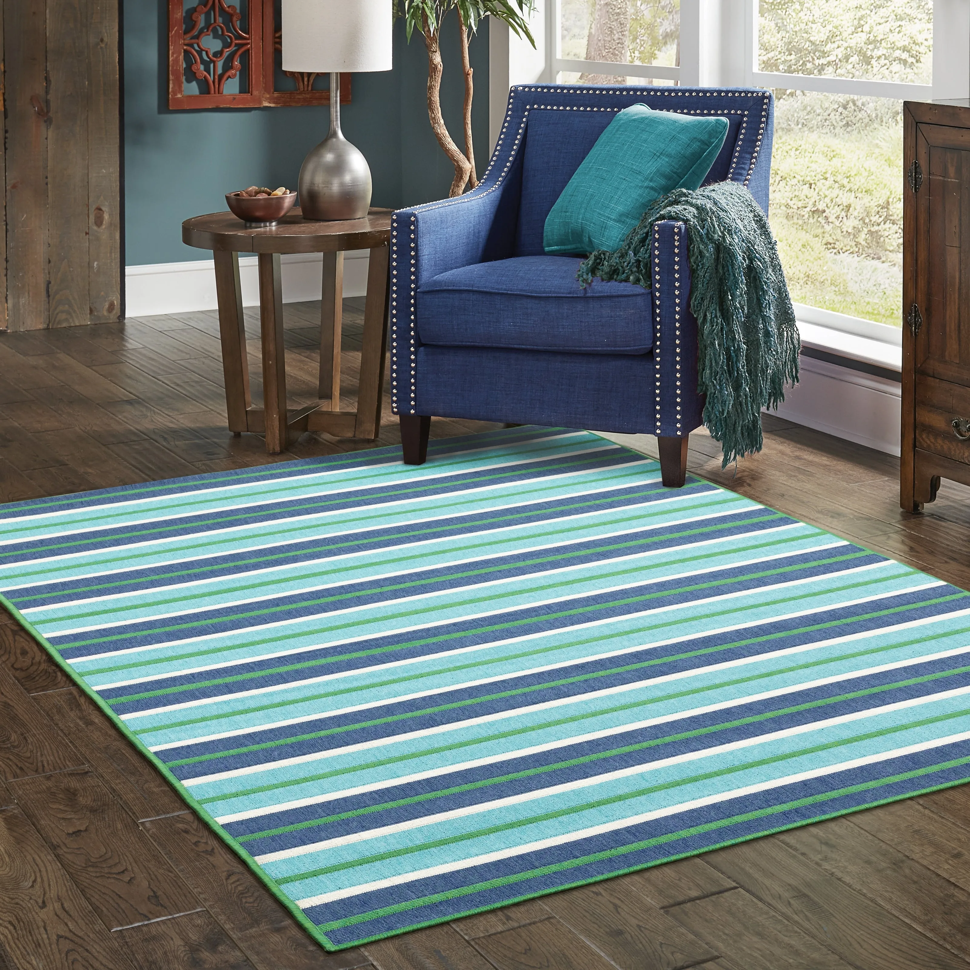Style Haven Martinique Feeling the Blues Striped Indoor Outdoor Rug