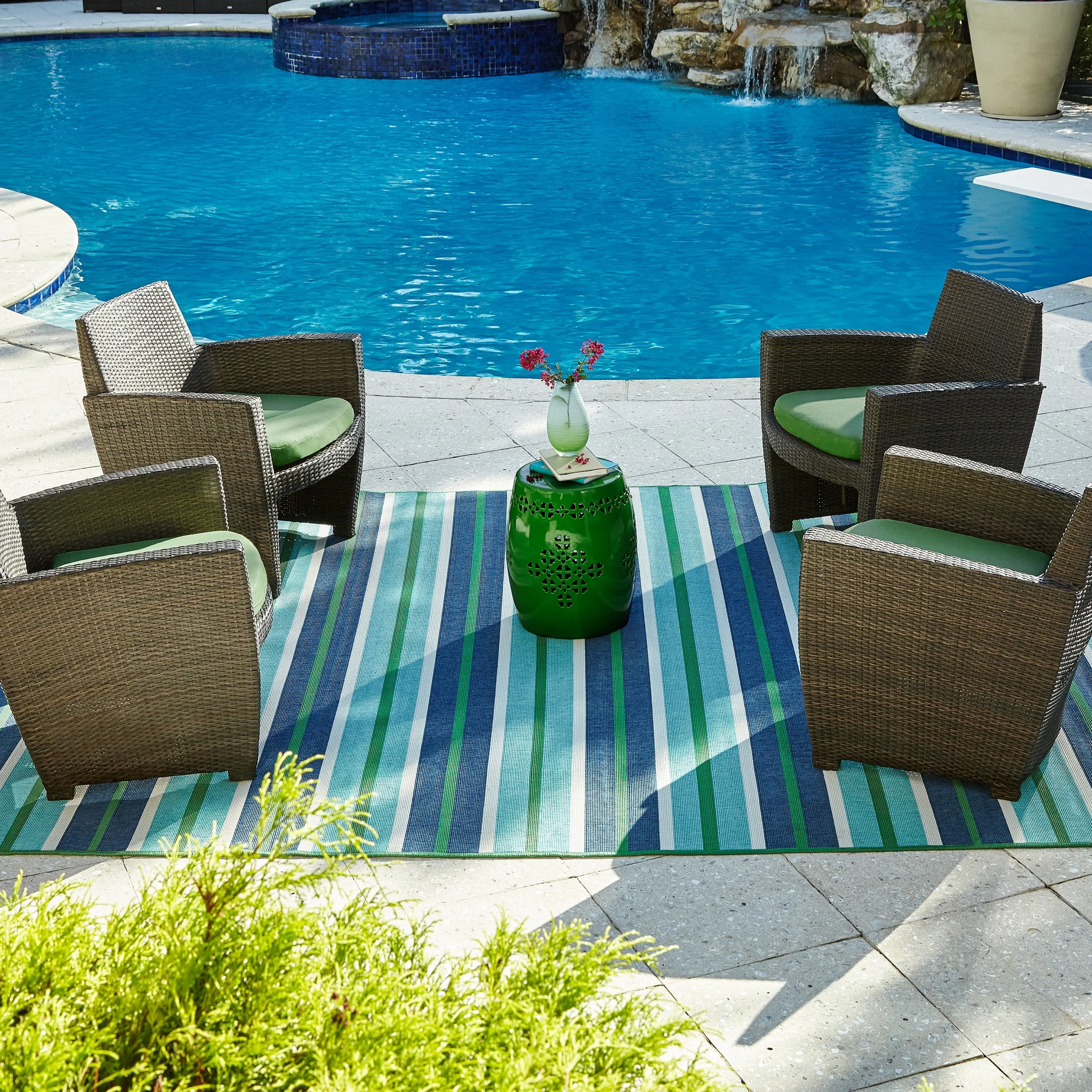 Style Haven Martinique Feeling the Blues Striped Indoor Outdoor Rug