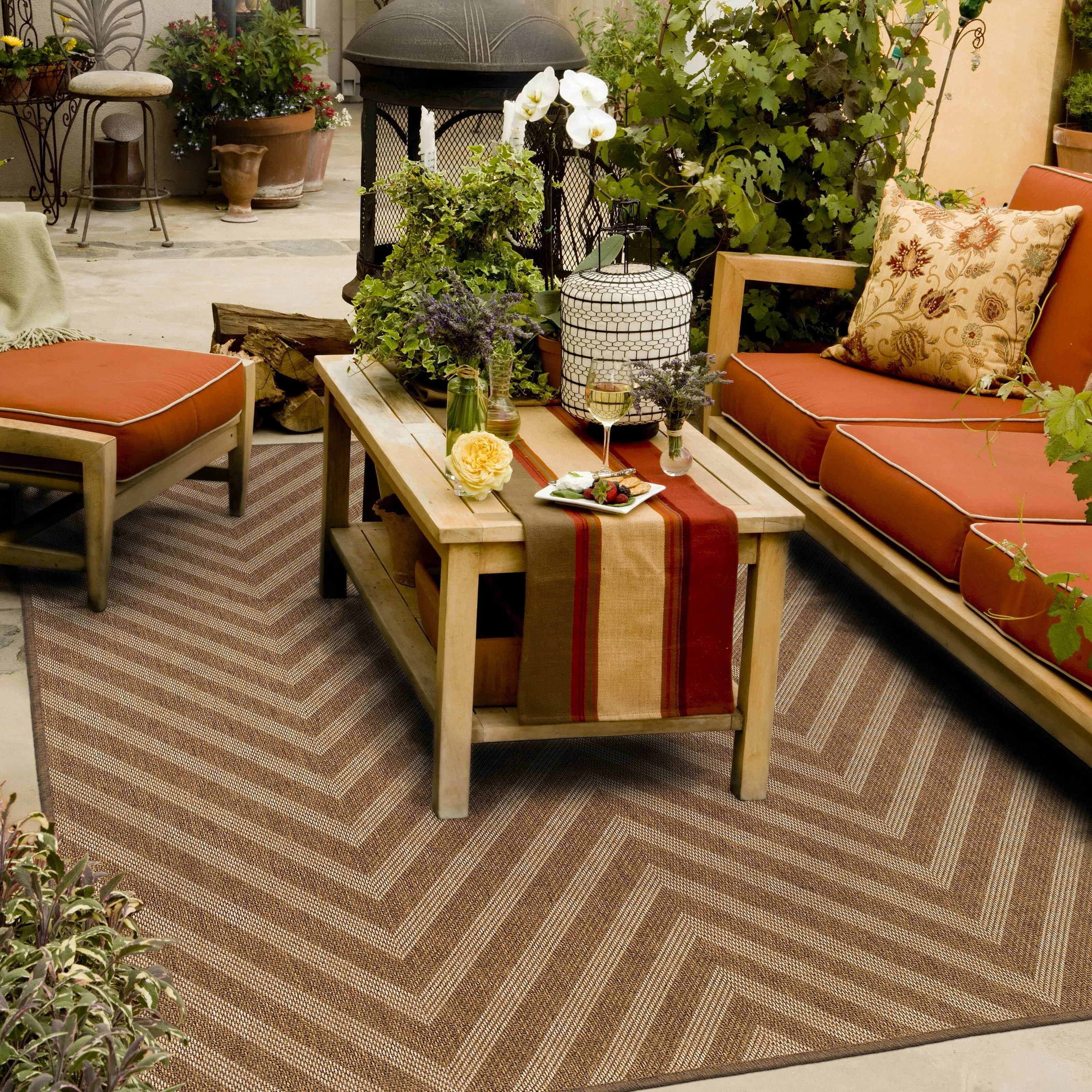 Style Haven Veranda Chevron Tonal Stripes Brown Indoor-Outdoor Rug