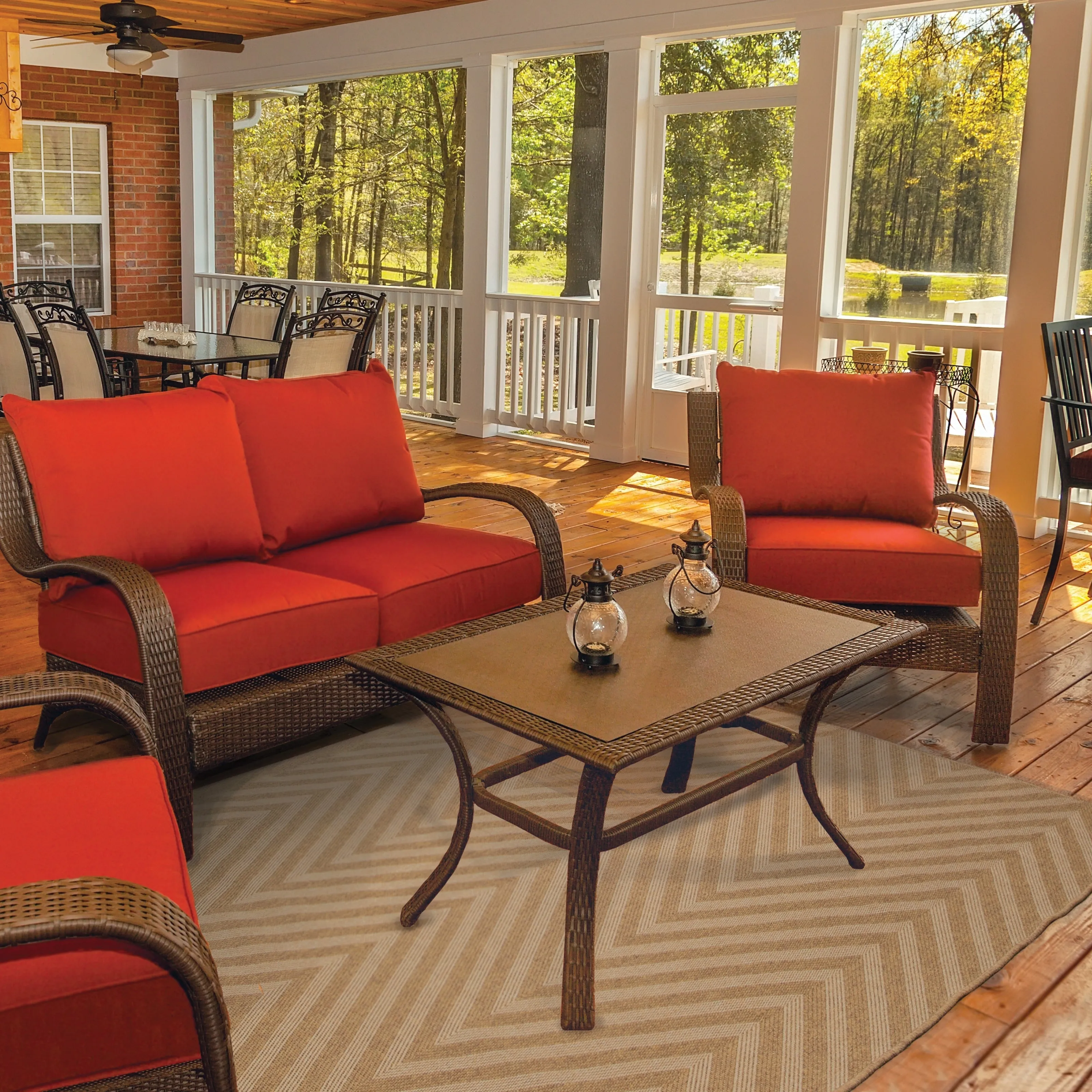 Style Haven Veranda Chevron Tonal Stripes Brown Indoor-Outdoor Rug