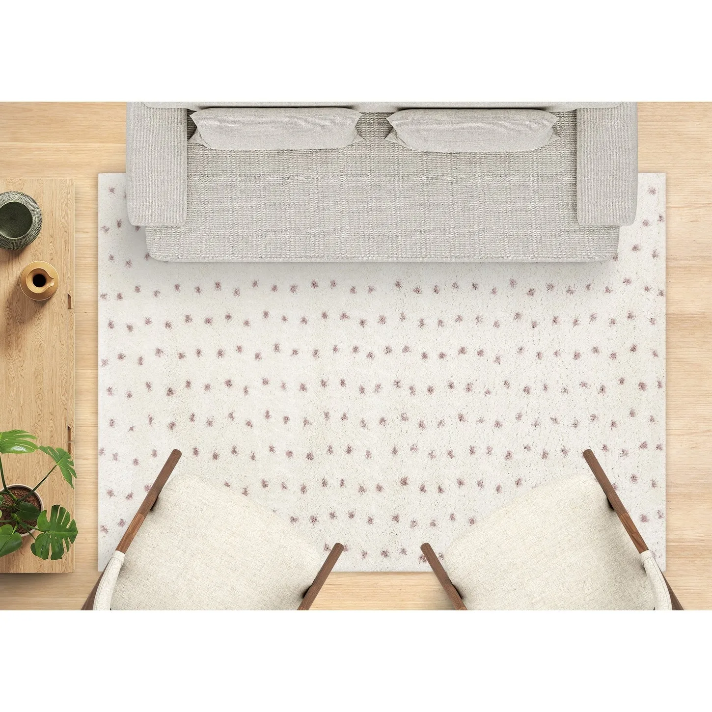 Taylor Collection - Cream Pink Dots Soft Area Rug