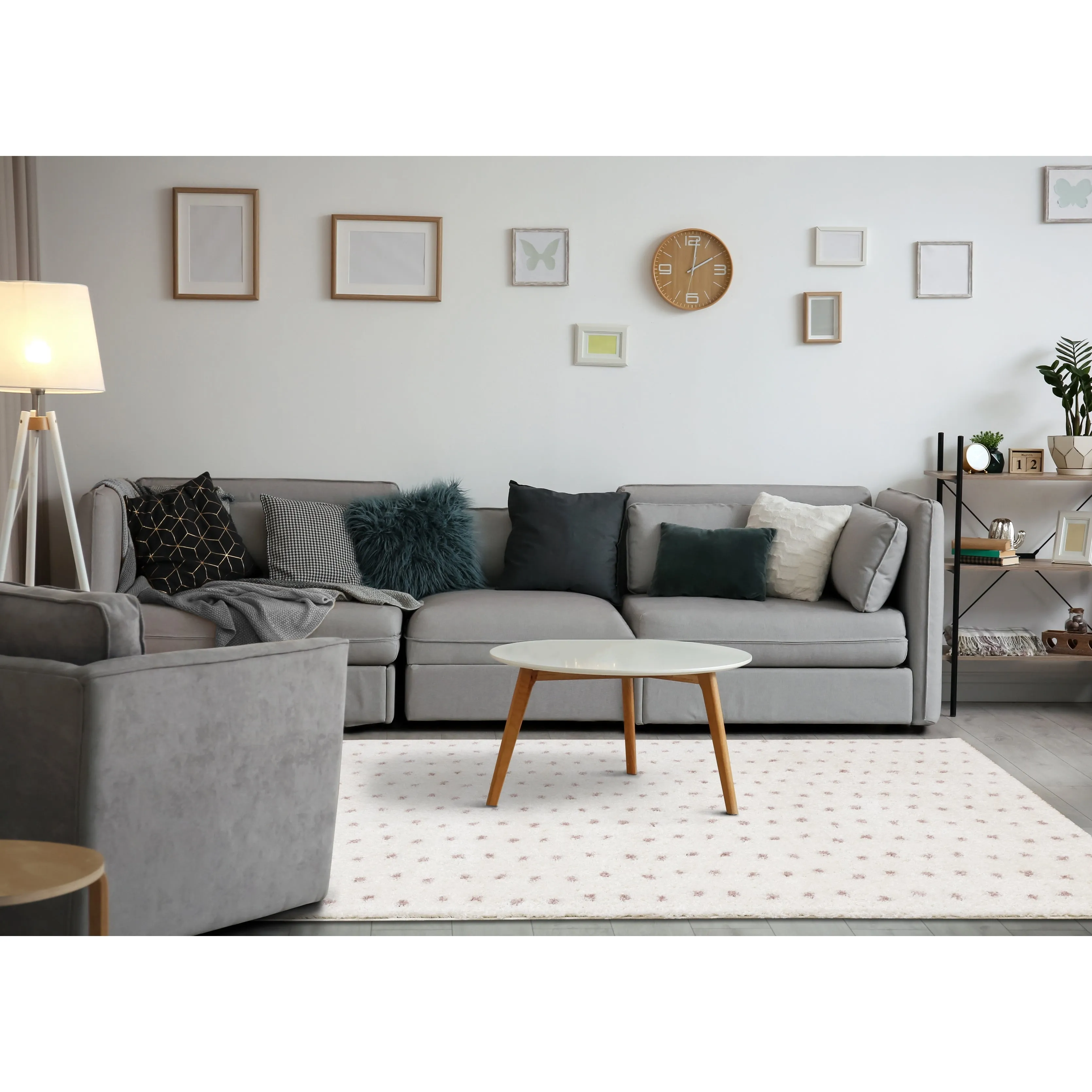 Taylor Collection - Cream Pink Dots Soft Area Rug