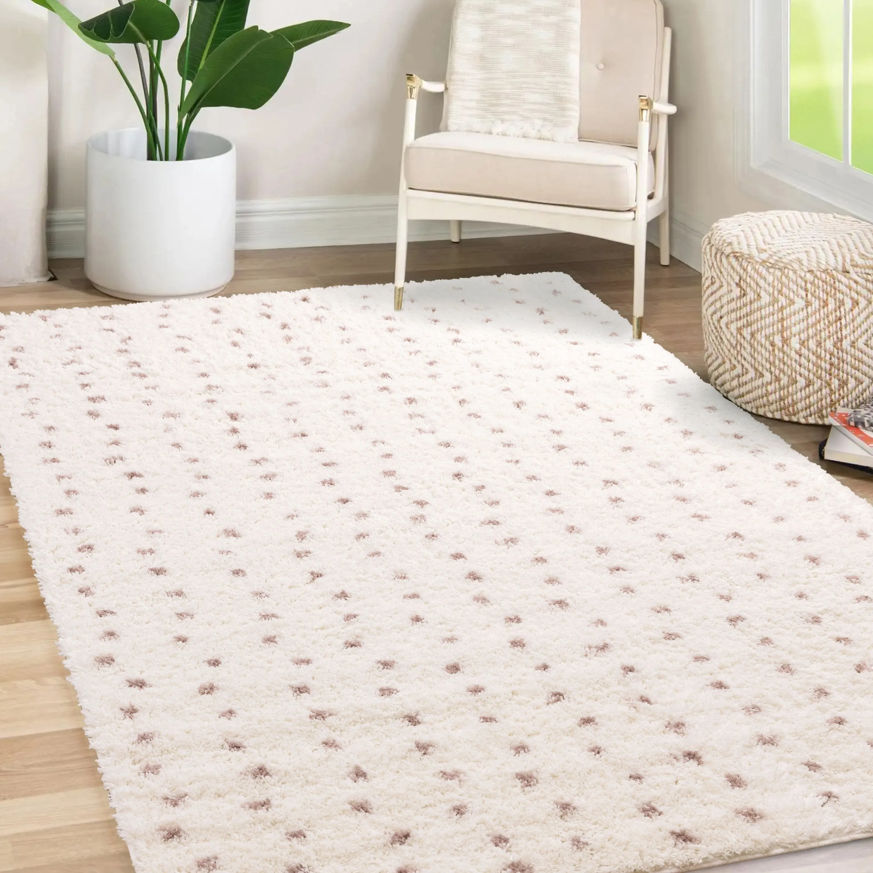 Taylor Collection - Cream Pink Dots Soft Area Rug