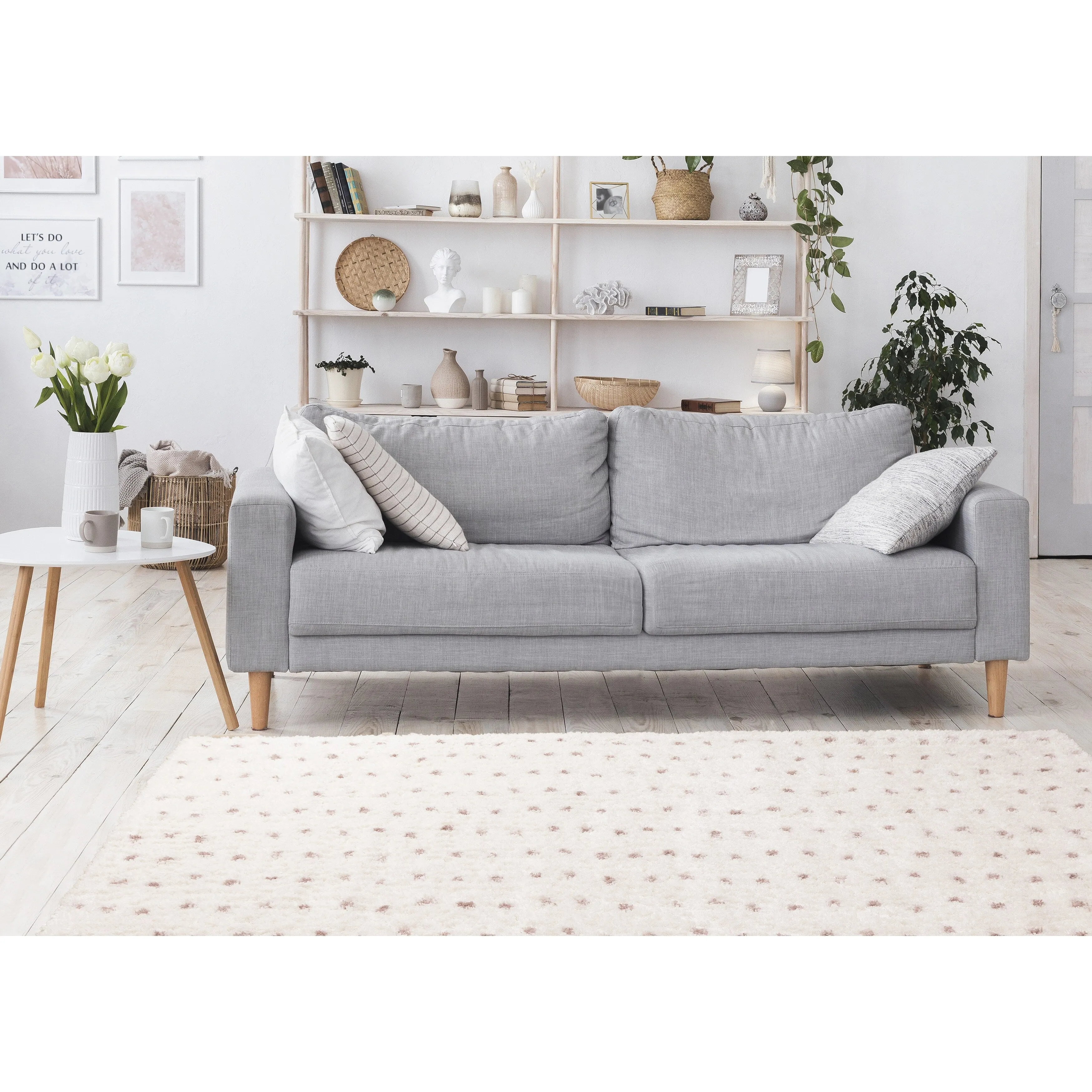 Taylor Collection - Cream Pink Dots Soft Area Rug
