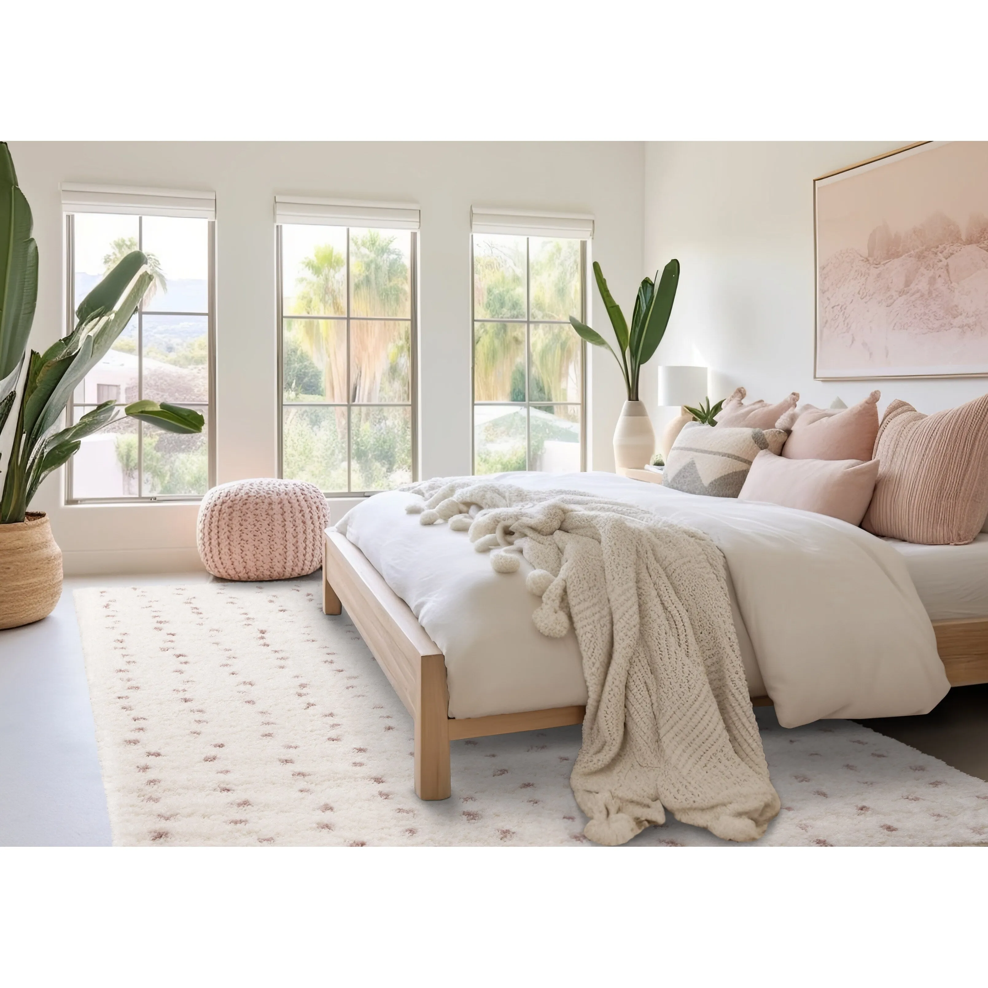 Taylor Collection - Cream Pink Dots Soft Area Rug