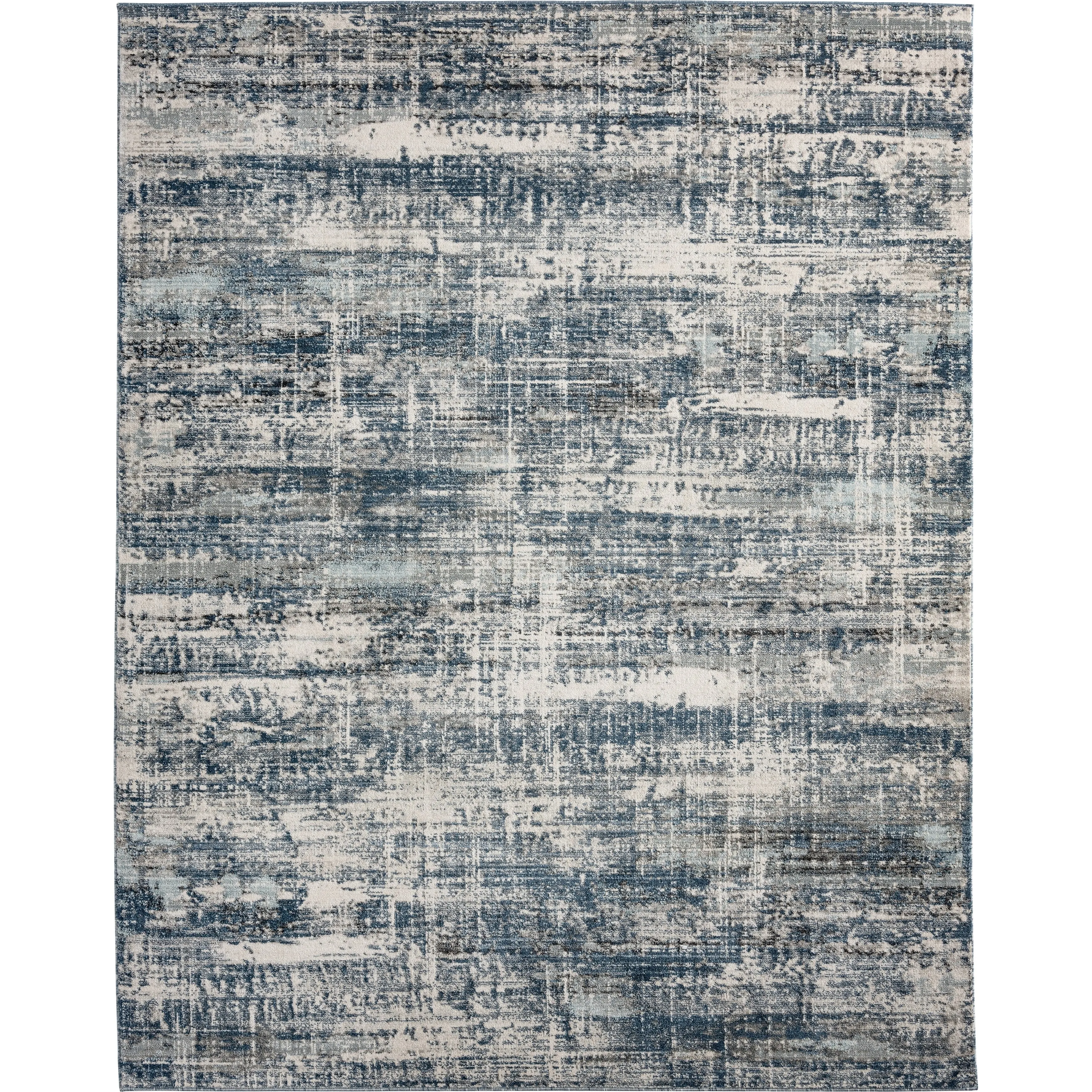 Theory Distressed Denim Blues / Greys Abstract Area Rug