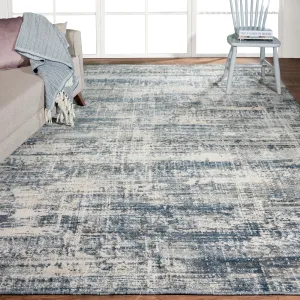 Theory Distressed Denim Blues / Greys Abstract Area Rug