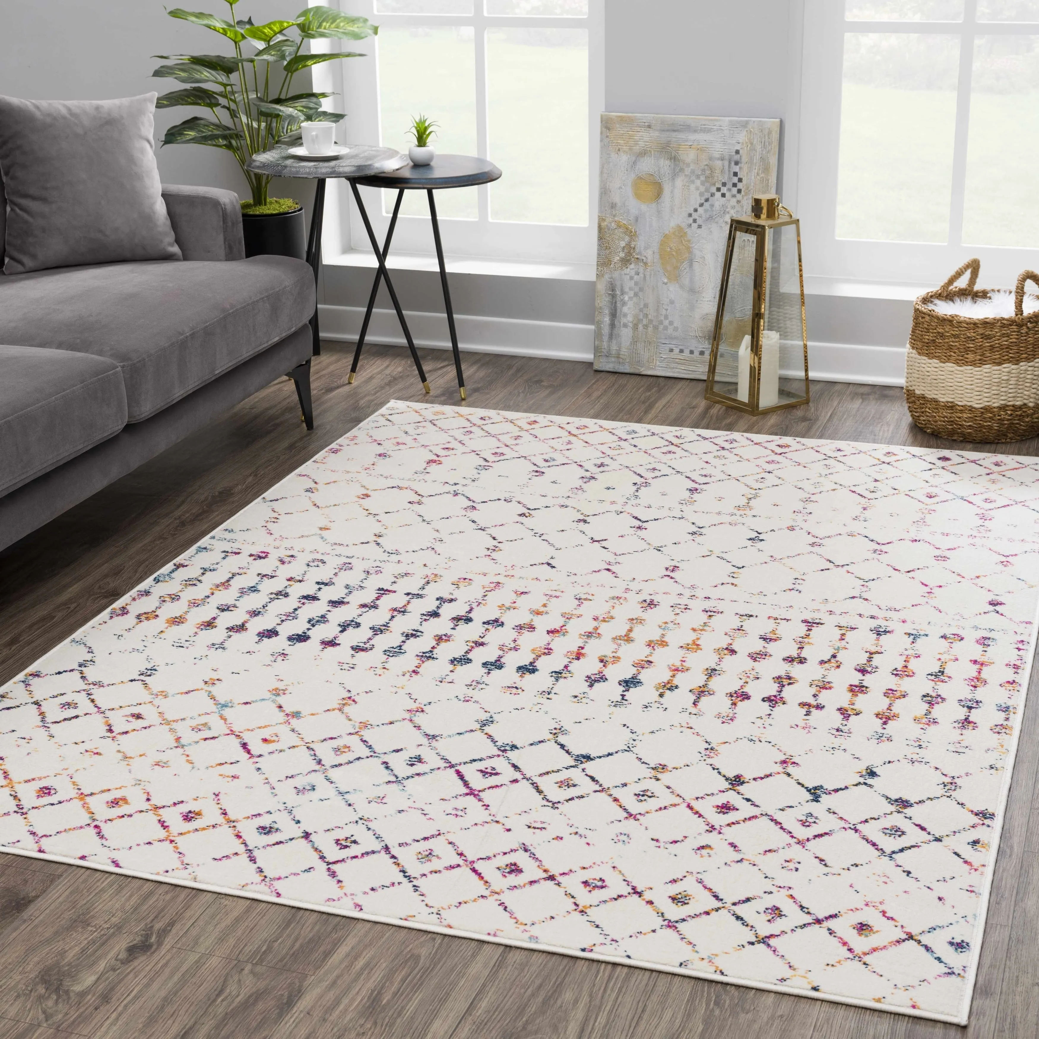 Tigris Tanu Moroccan Trellis Farmhouse Boho Area Rug