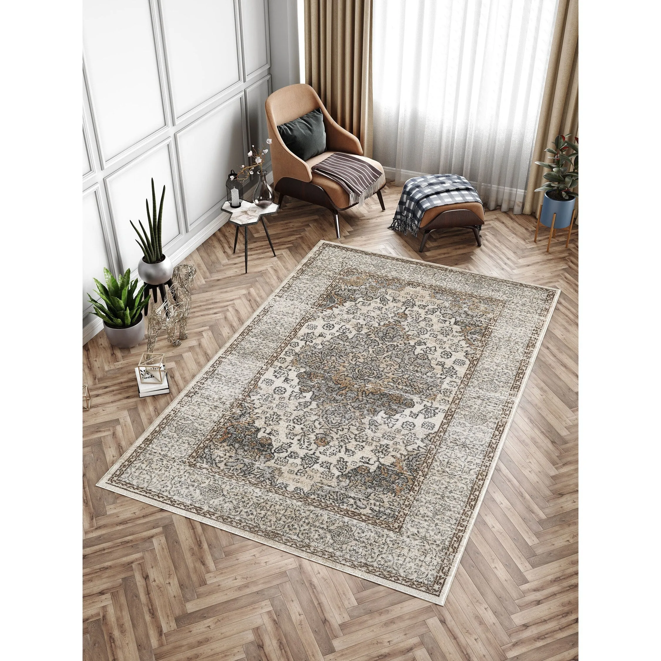 Traditional Cream/Beige Oriental Area Rug
