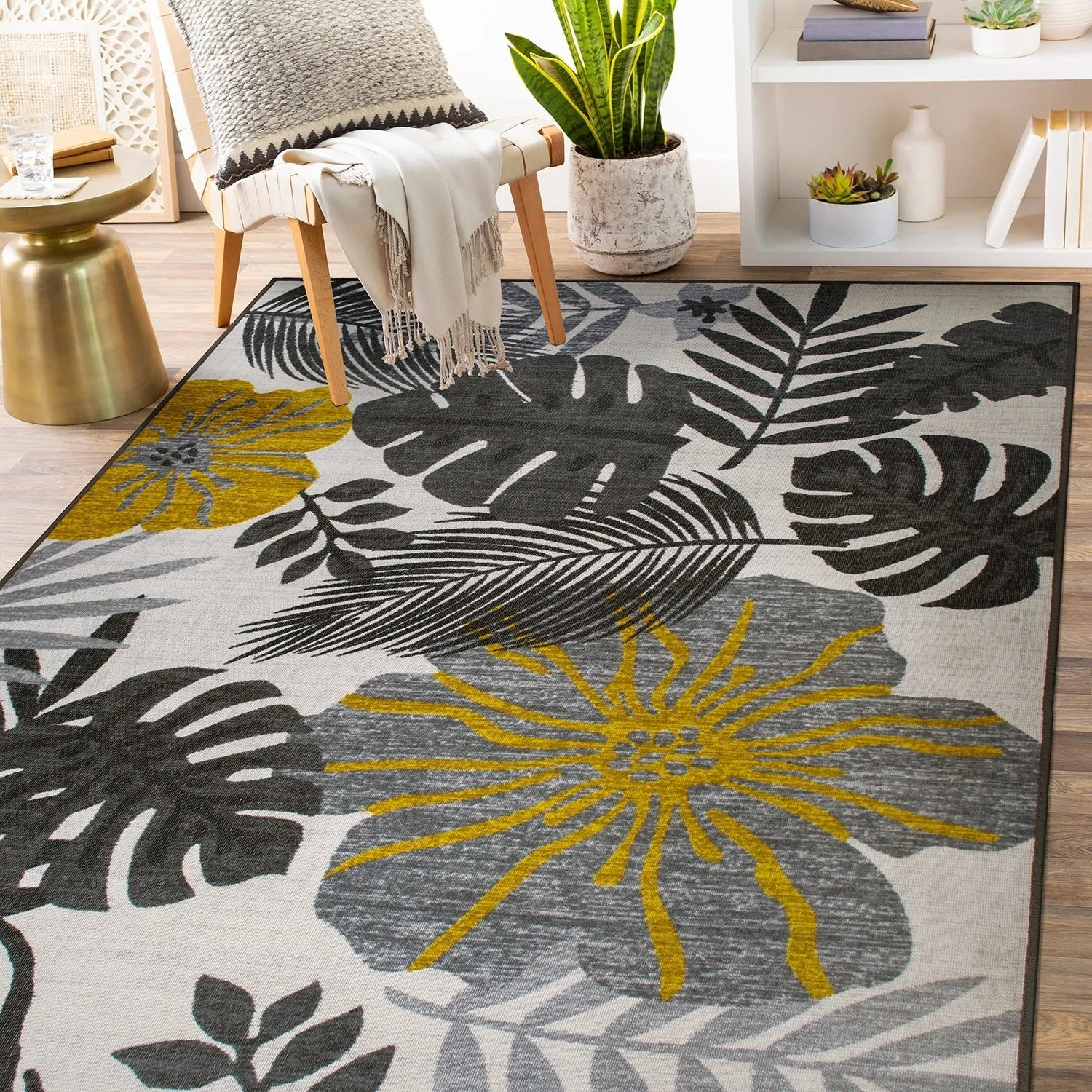 Tropical Floral Leaves Indoor/Outdoor Area Rug