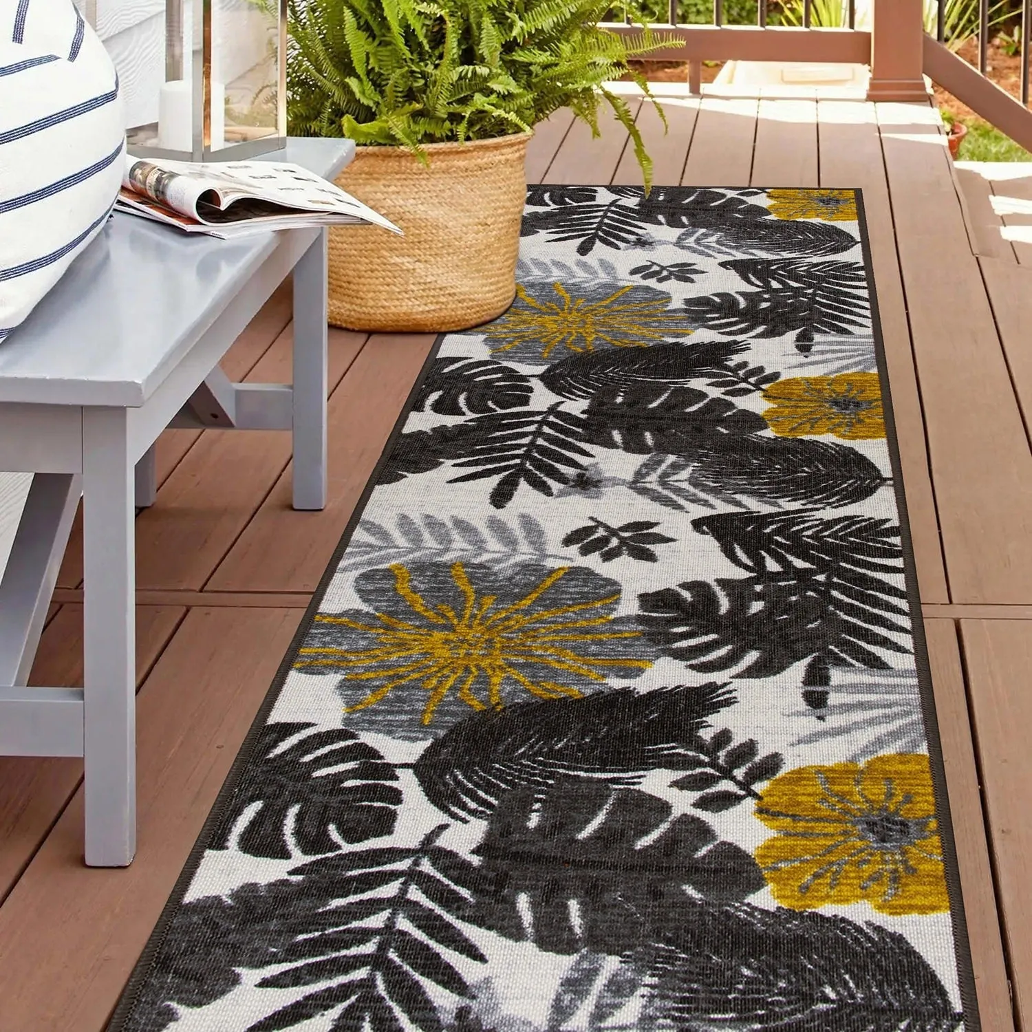 Tropical Floral Leaves Indoor/Outdoor Area Rug