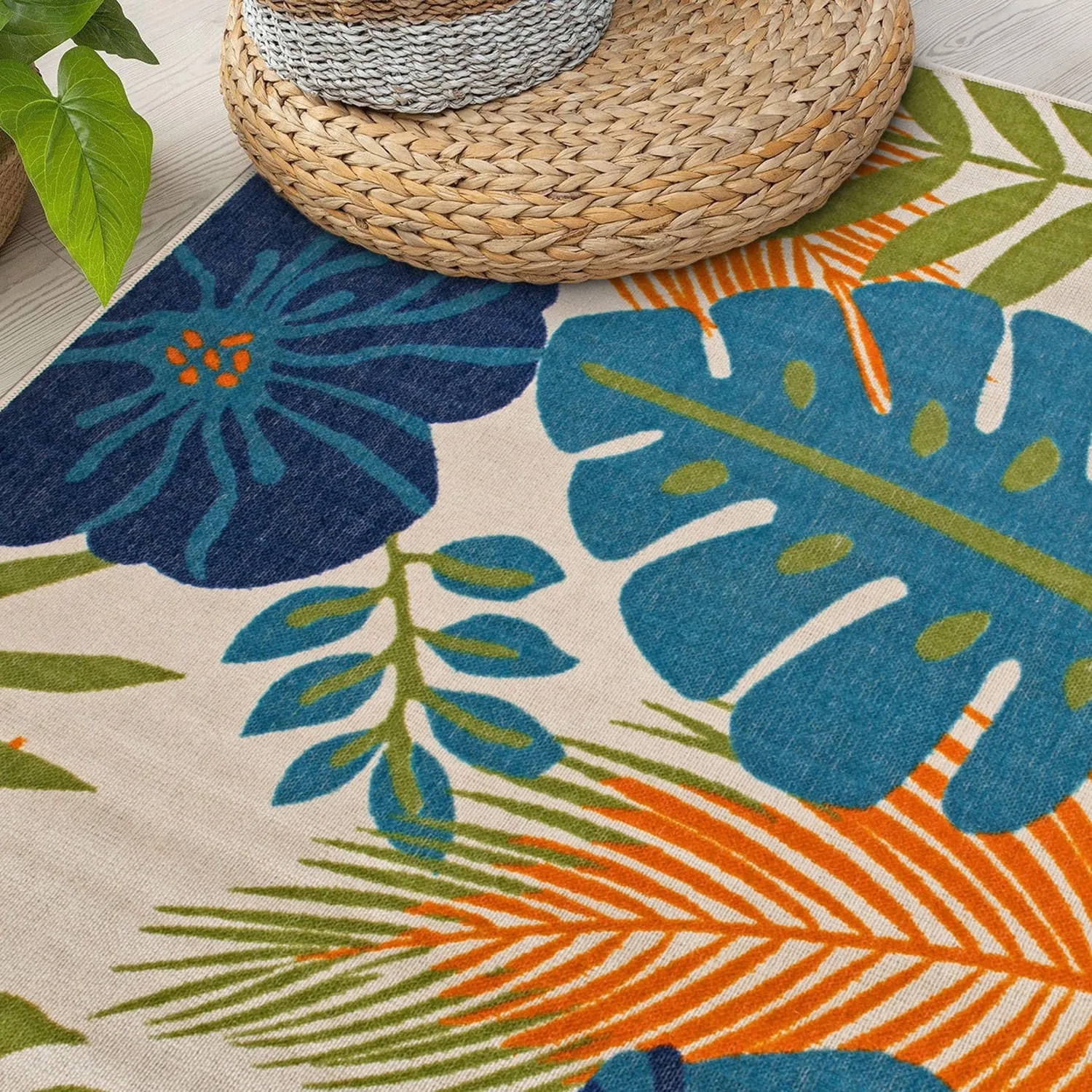 Tropical Floral Leaves Indoor/Outdoor Area Rug