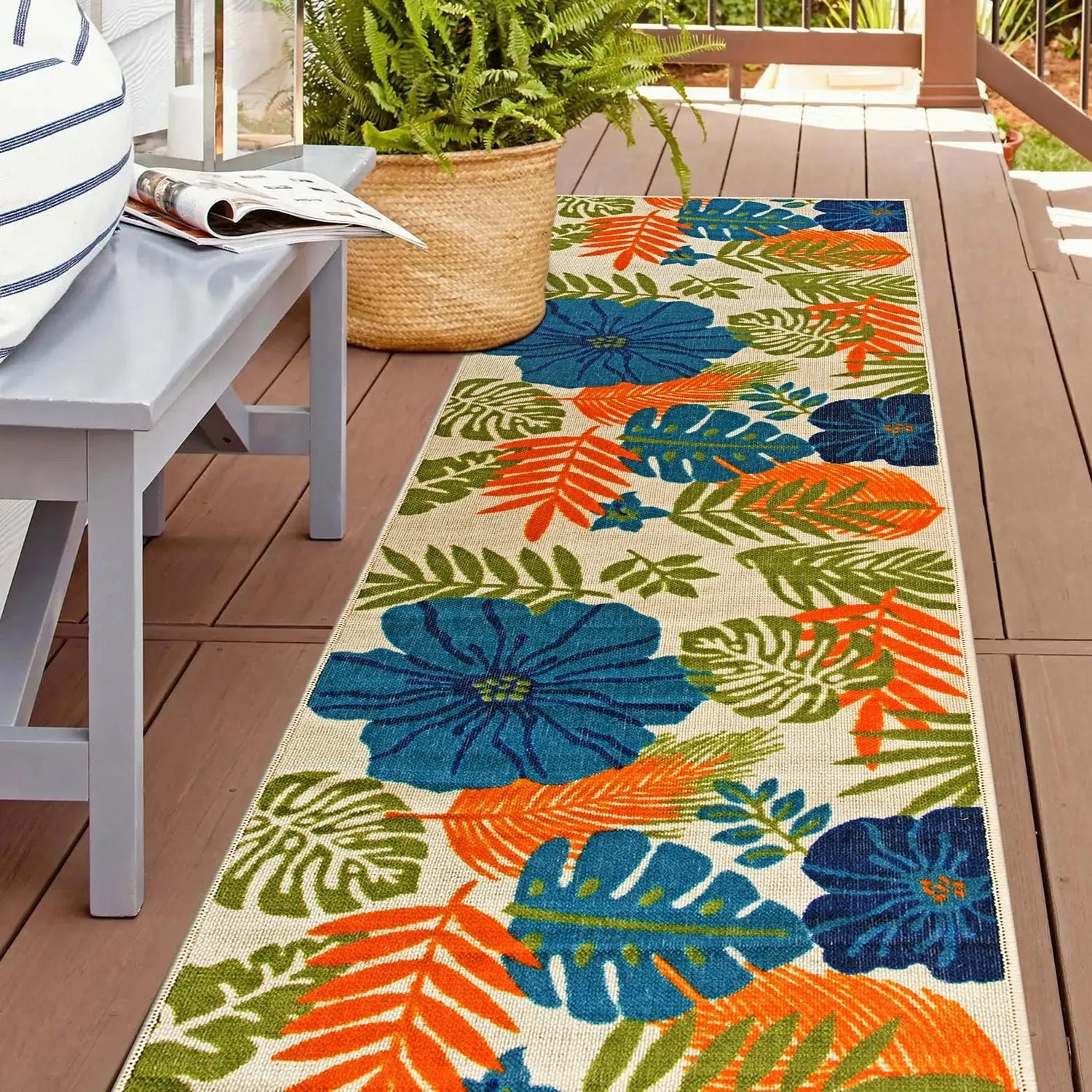 Tropical Floral Leaves Indoor/Outdoor Area Rug