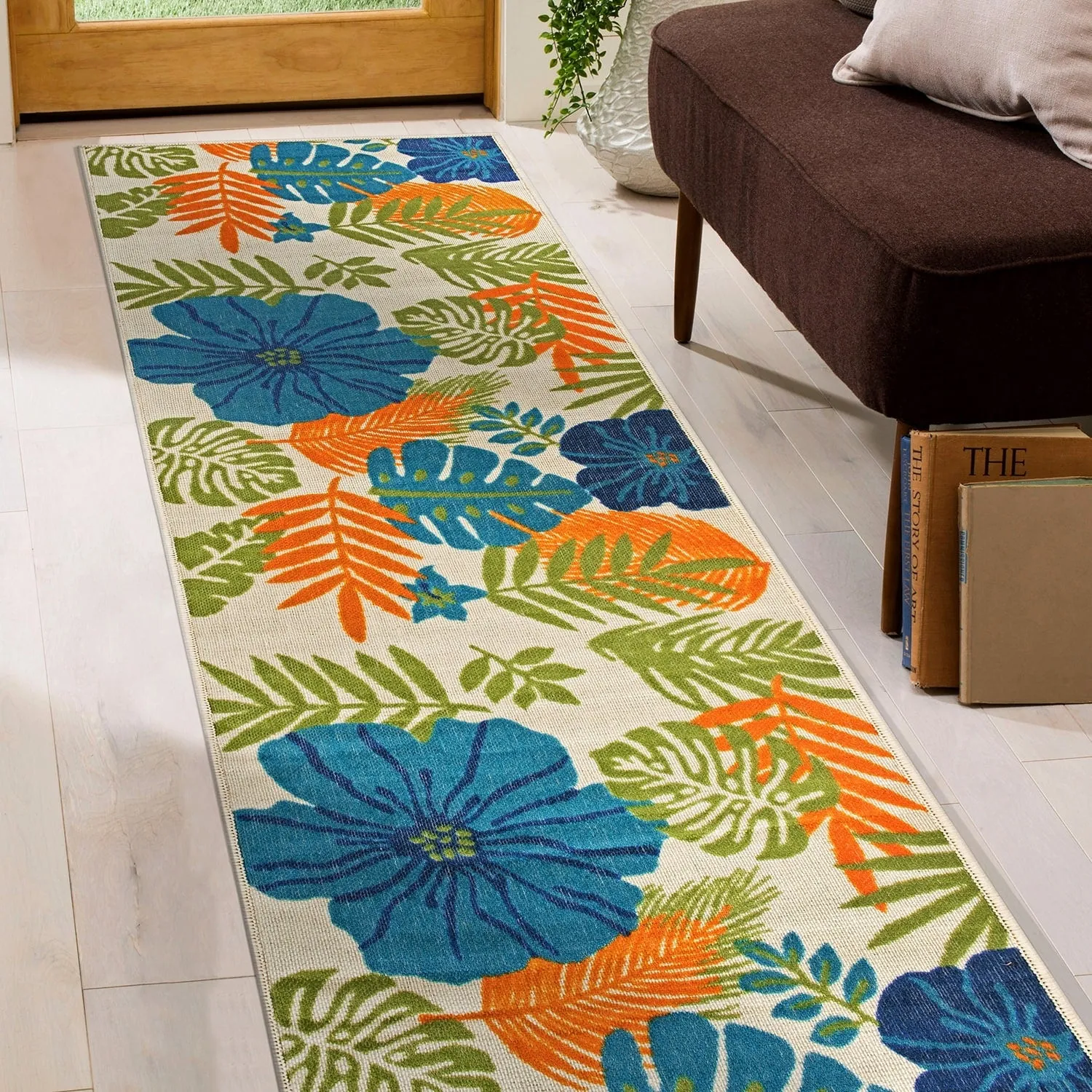 Tropical Floral Leaves Indoor/Outdoor Area Rug