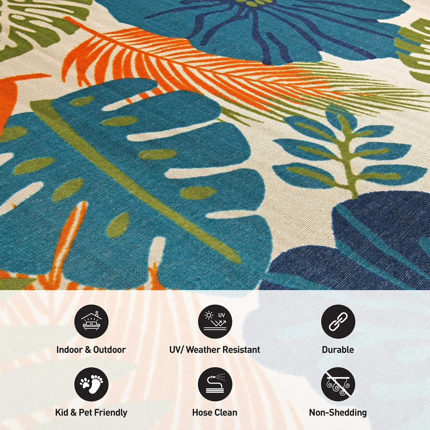Tropical Floral Leaves Indoor/Outdoor Area Rug