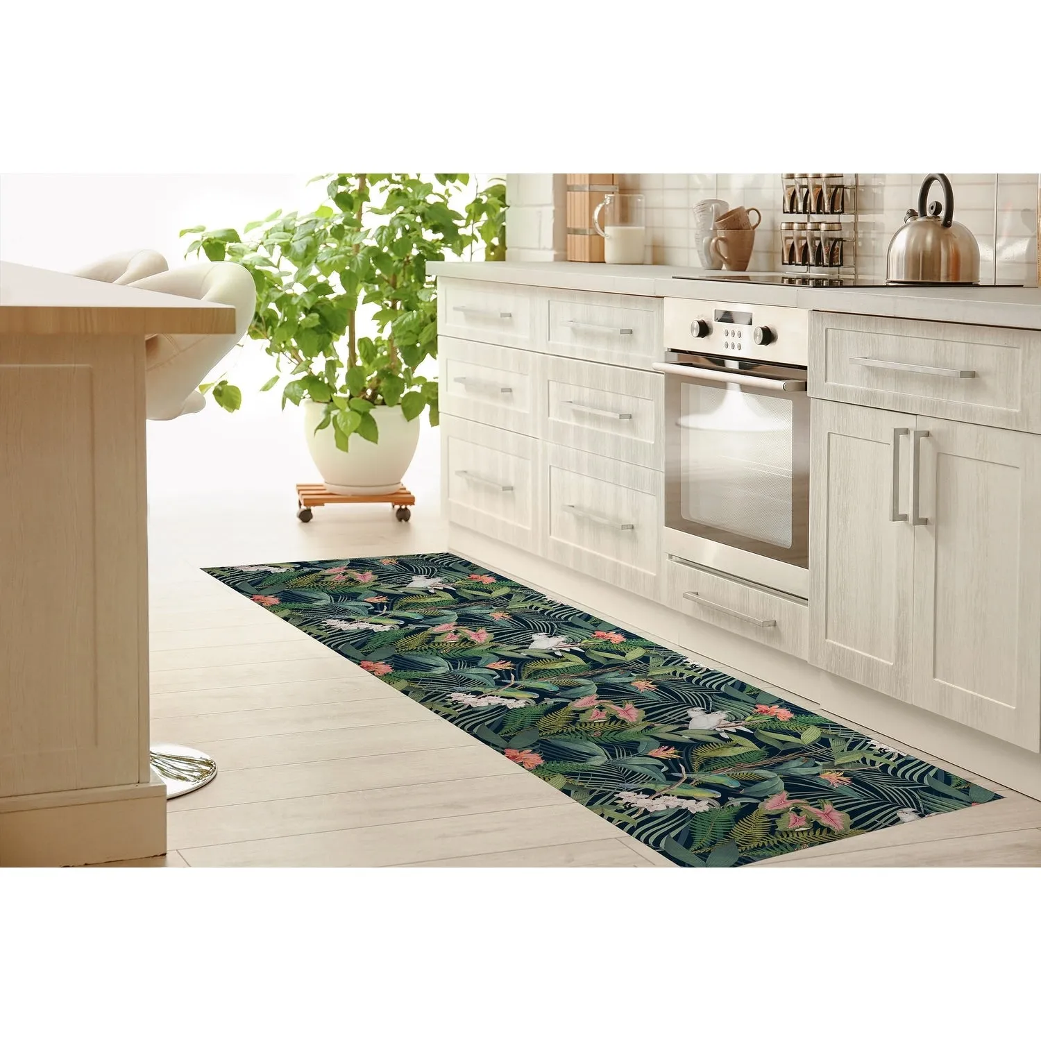 TROPICAL JUNGLE NAVY Kitchen Mat By Kavka Designs