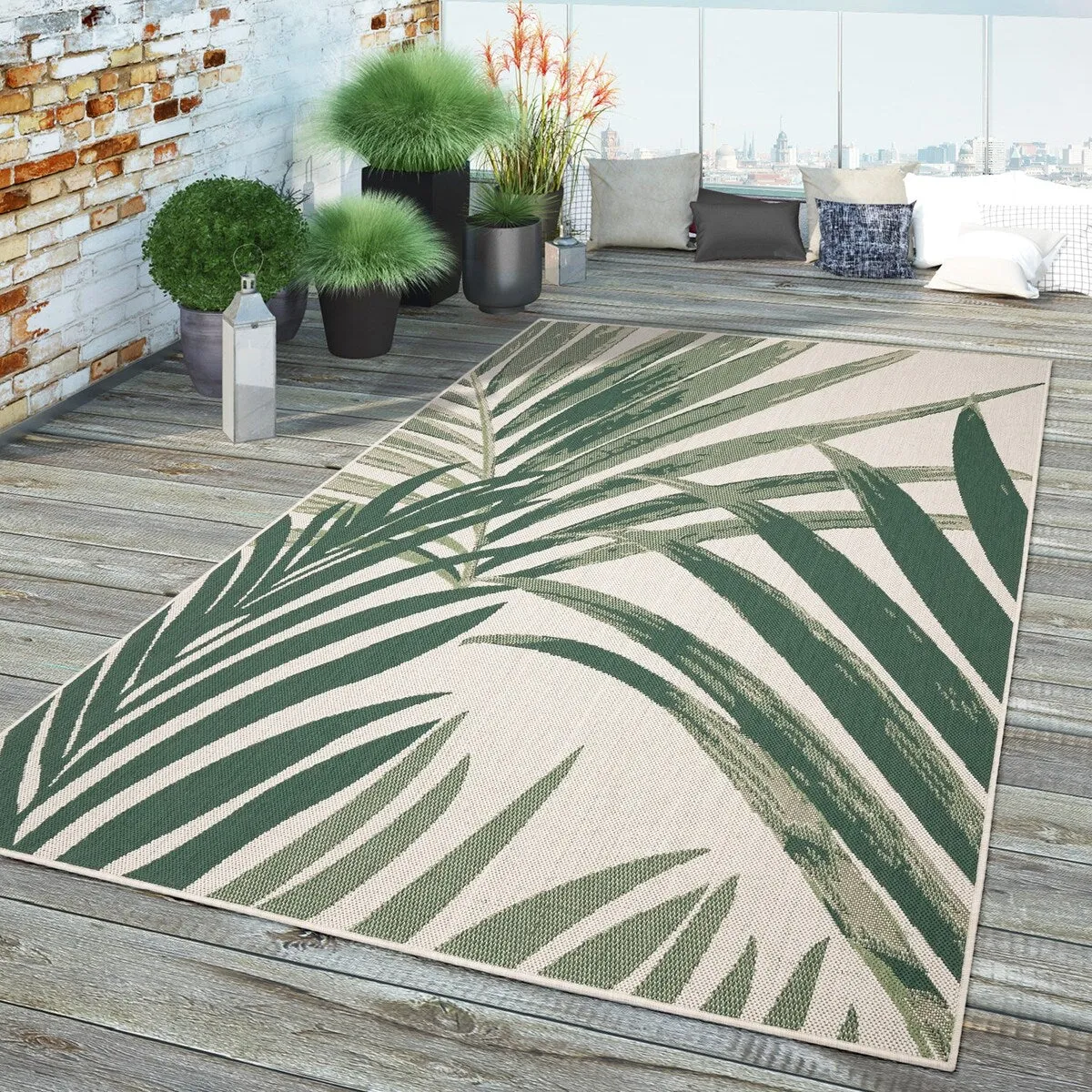 Tropical Outdoor Rug Palm Tree & Jungle Design Flatweave