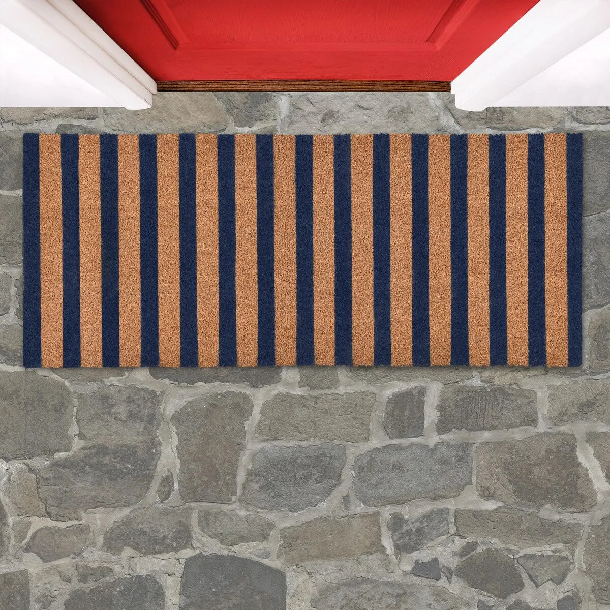 Villa by Classic Home Striped 24x57 Navy and Natural Choir Doormat