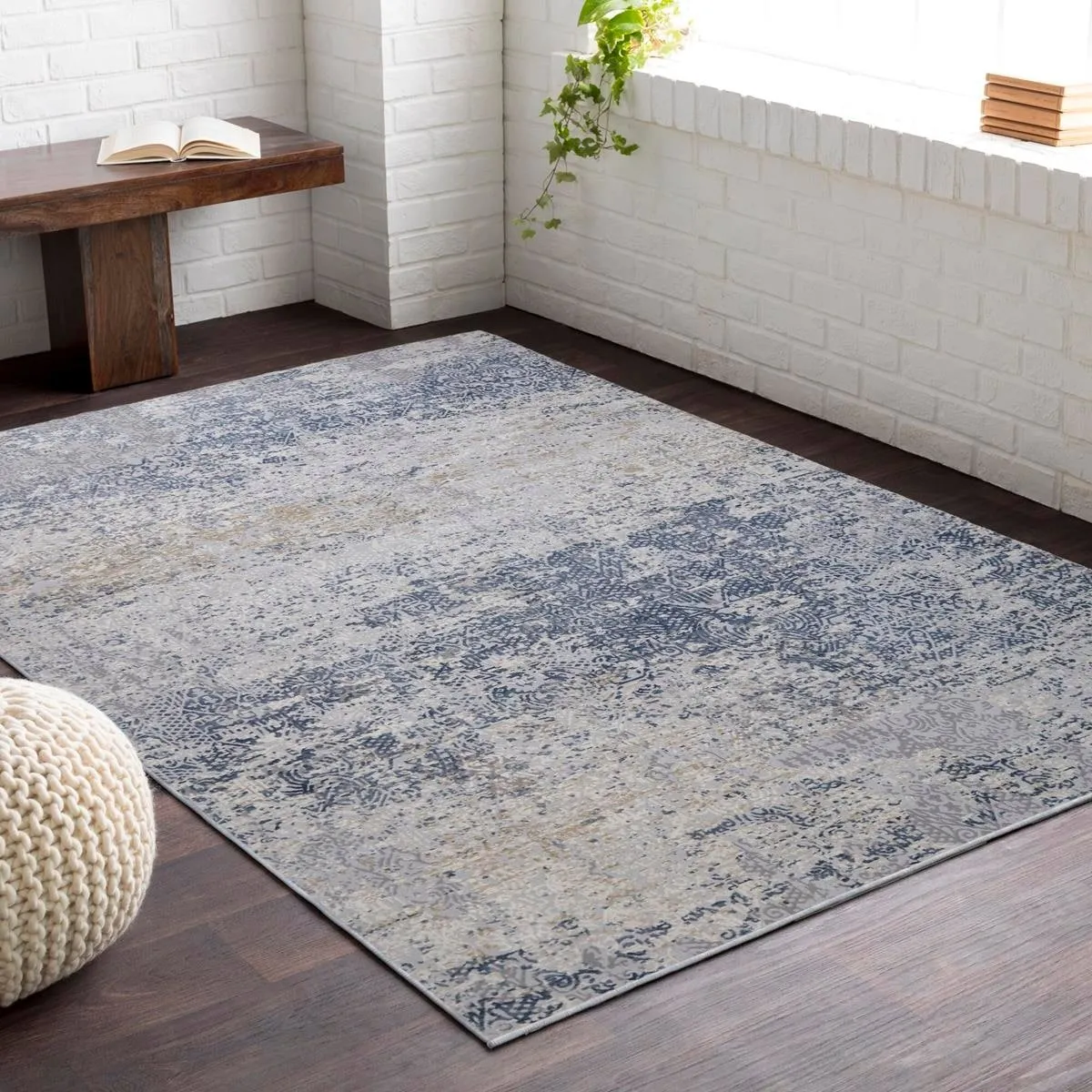 Vintage Evoke Blue Grey Distressed Rug
