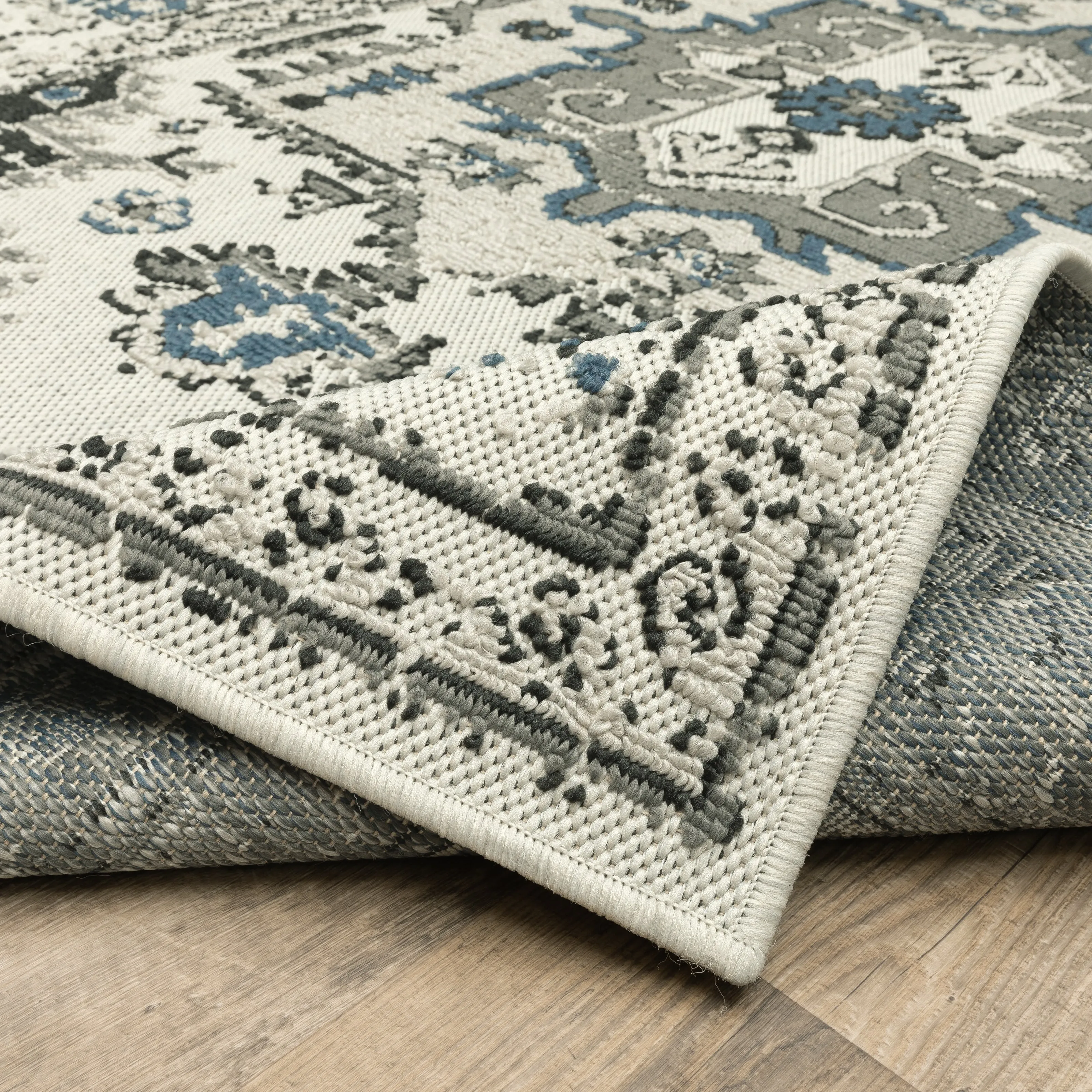 Vista Home Talcot Vintage Traditional Grey/ Teal Indoor-Outdoor Area Rug