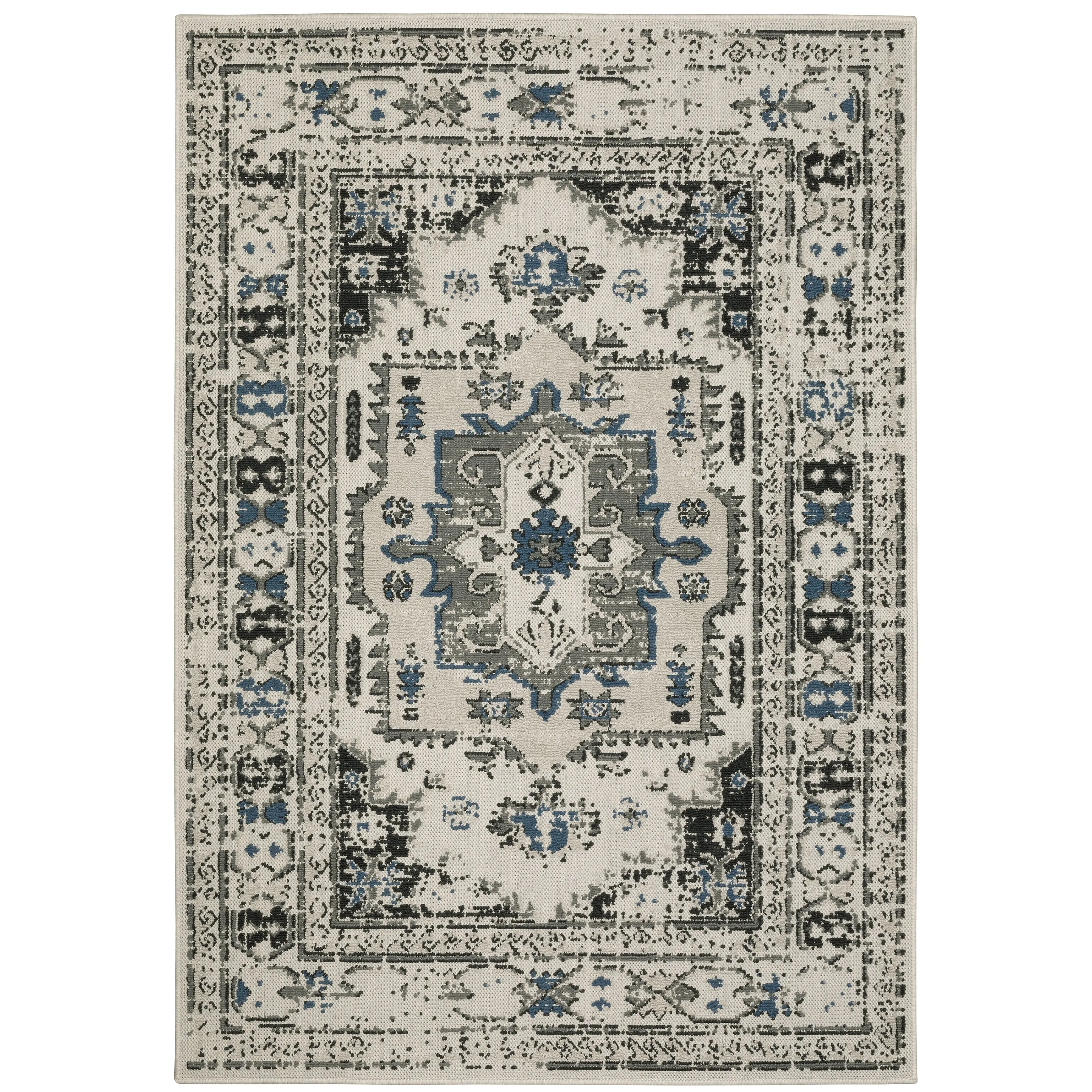 Vista Home Talcot Vintage Traditional Grey/ Teal Indoor-Outdoor Area Rug