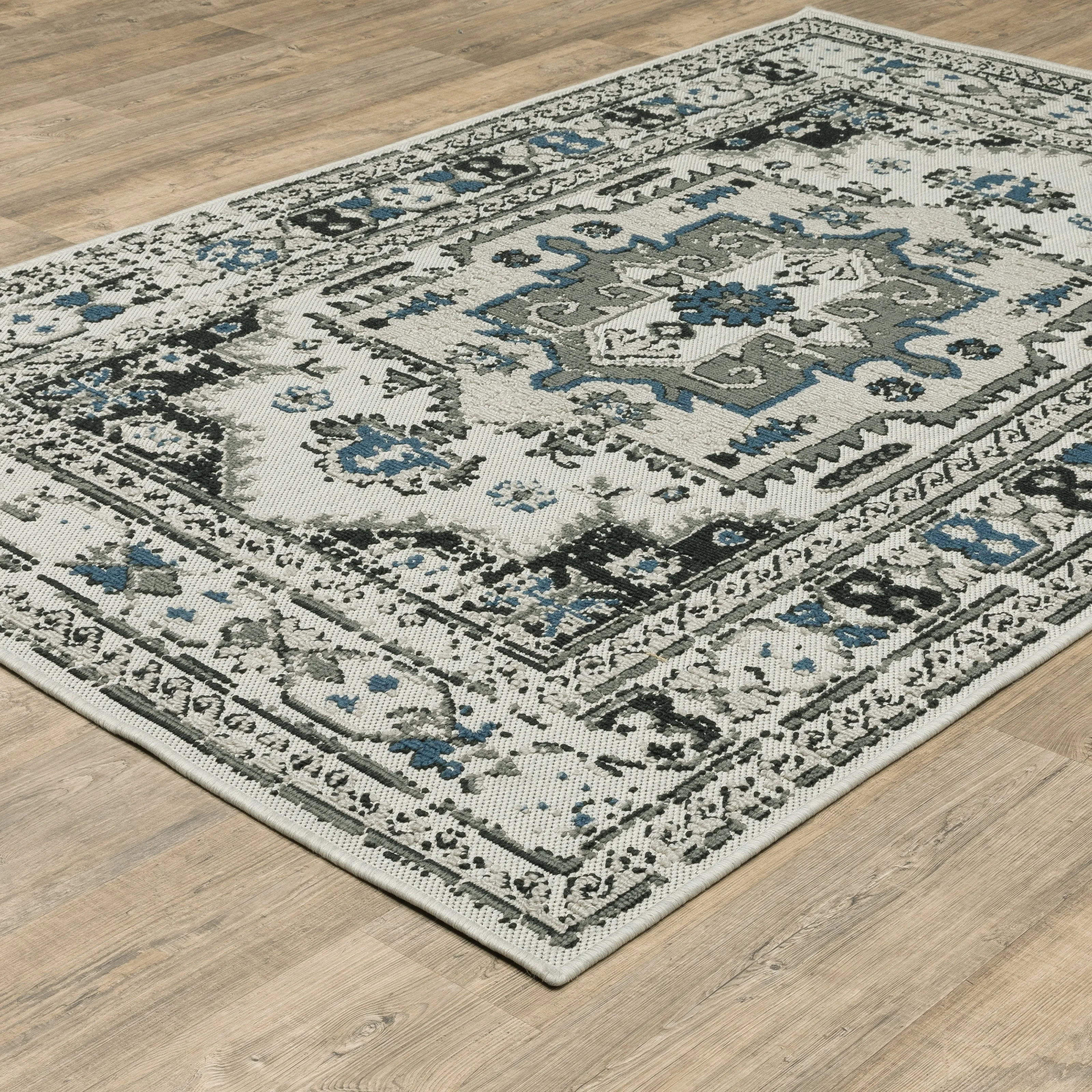 Vista Home Talcot Vintage Traditional Grey/ Teal Indoor-Outdoor Area Rug