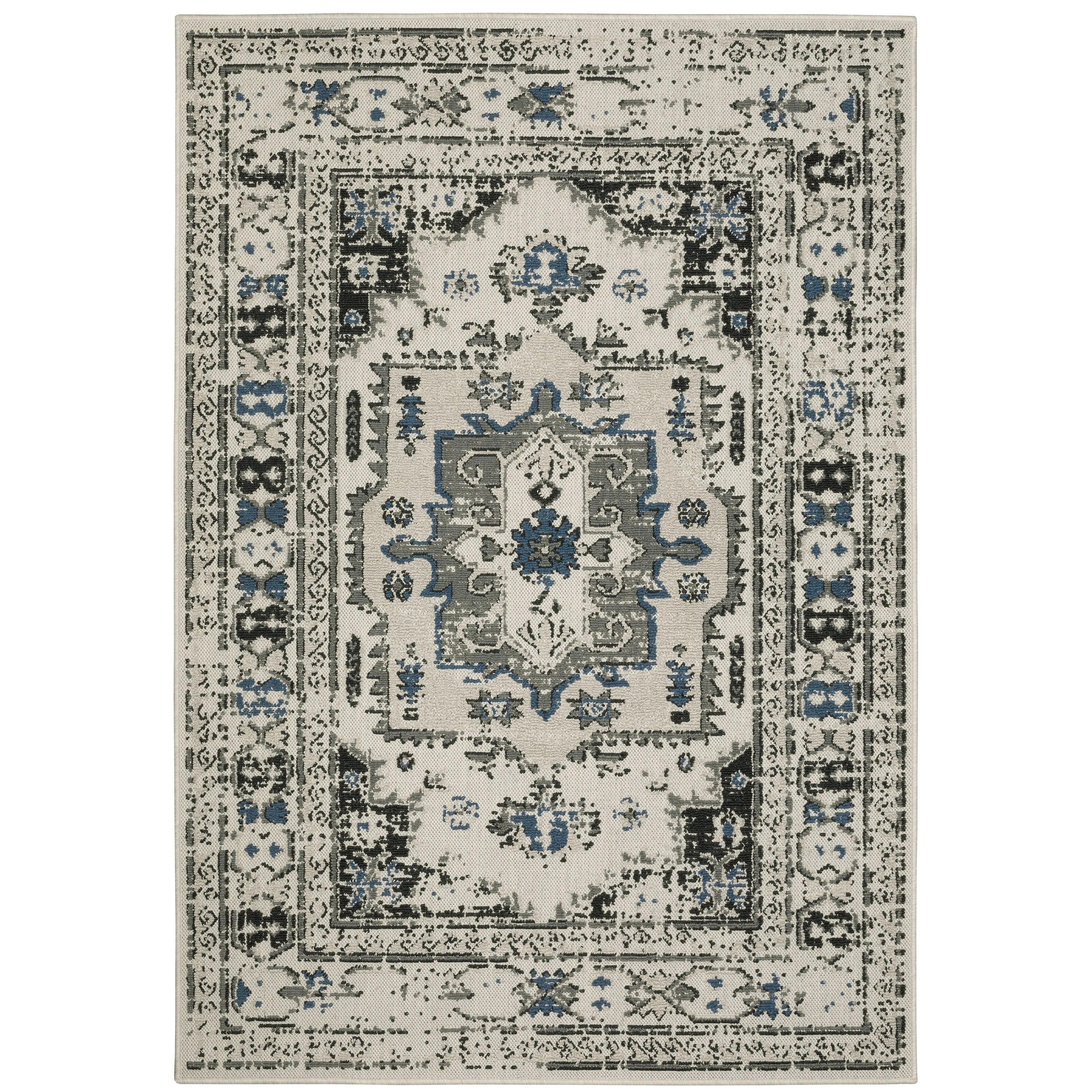 Vista Home Talcot Vintage Traditional Grey/ Teal Indoor-Outdoor Area Rug