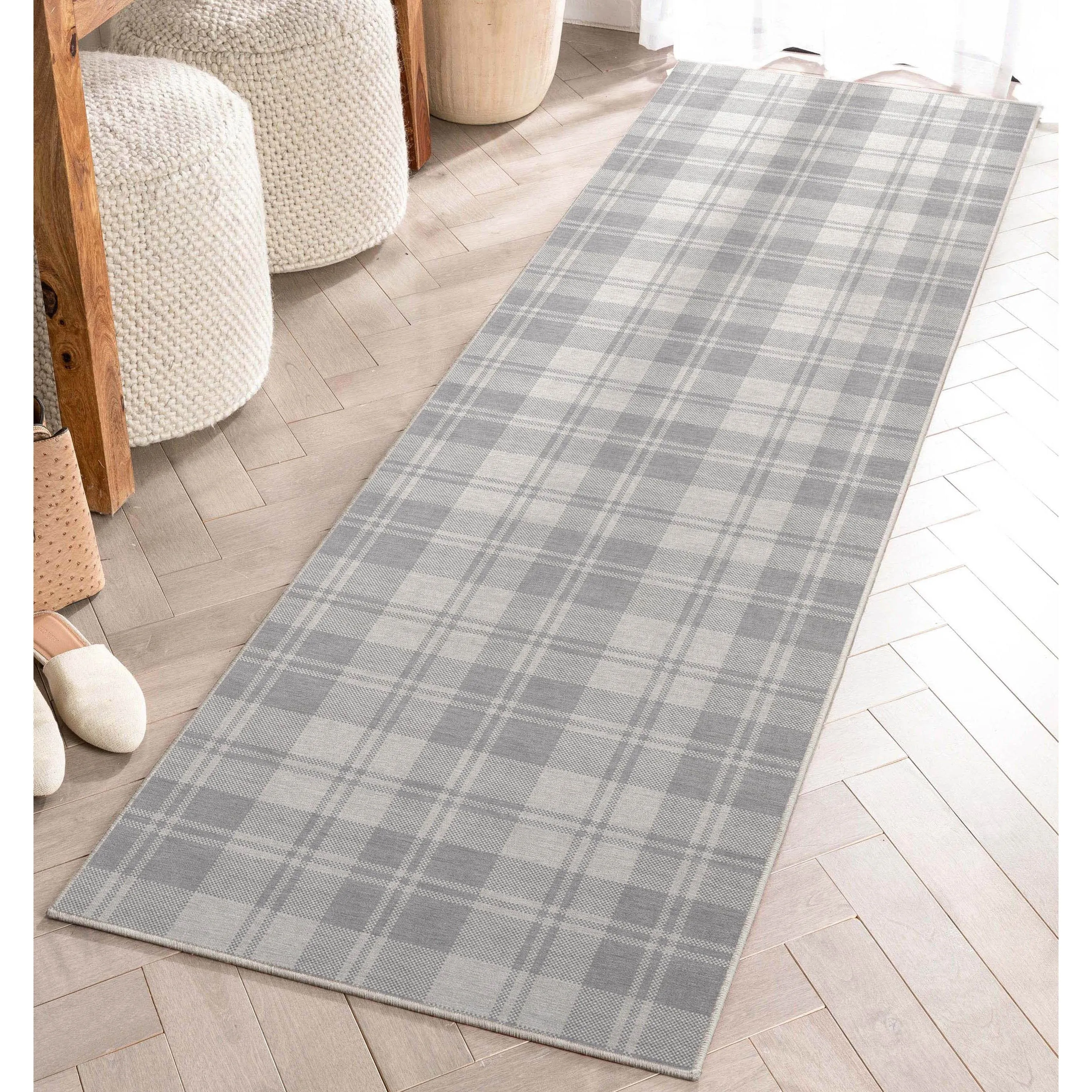 Well Woven Apollo Plaid Farmhouse Geometric FlatWeave Rug