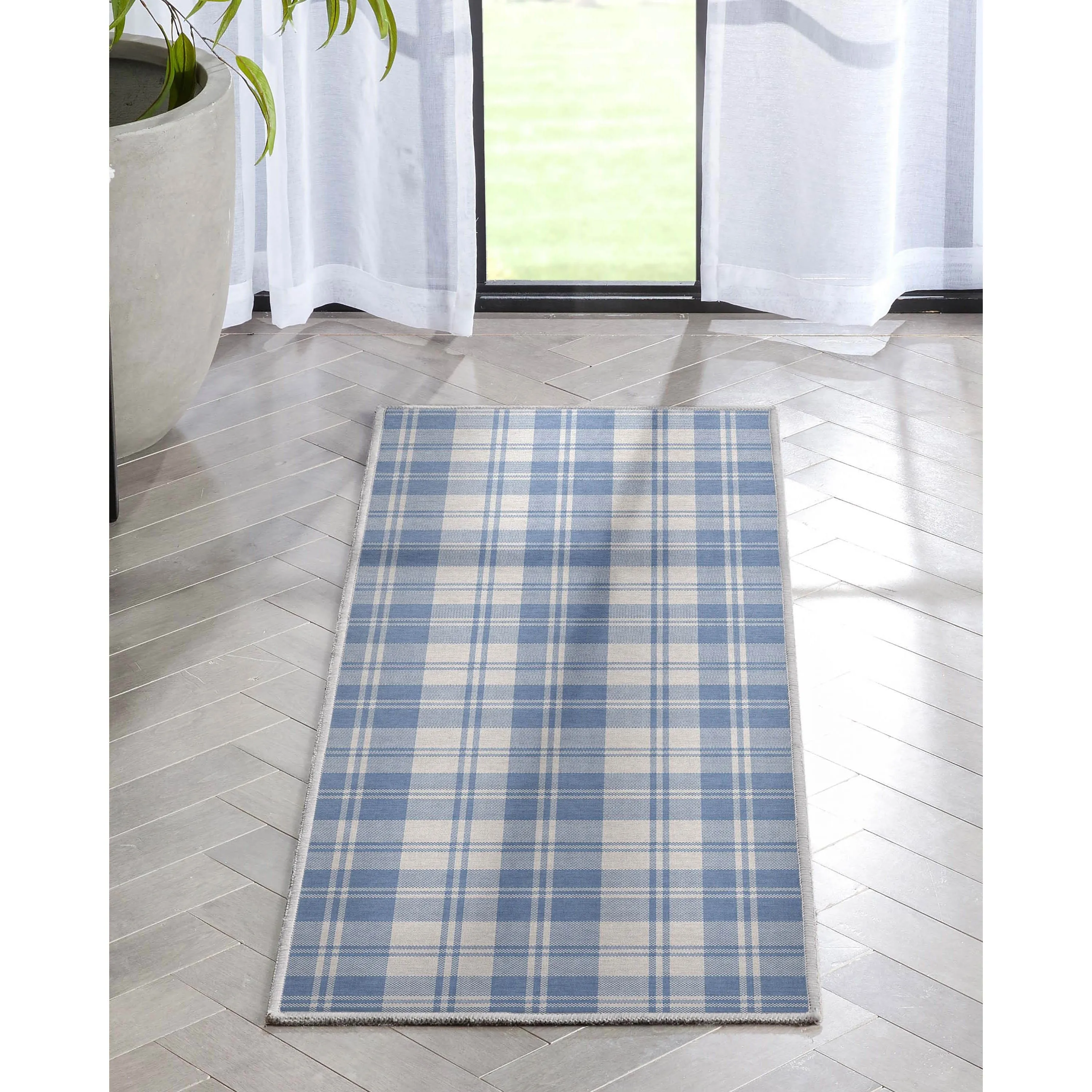 Well Woven Apollo Plaid Farmhouse Geometric FlatWeave Rug