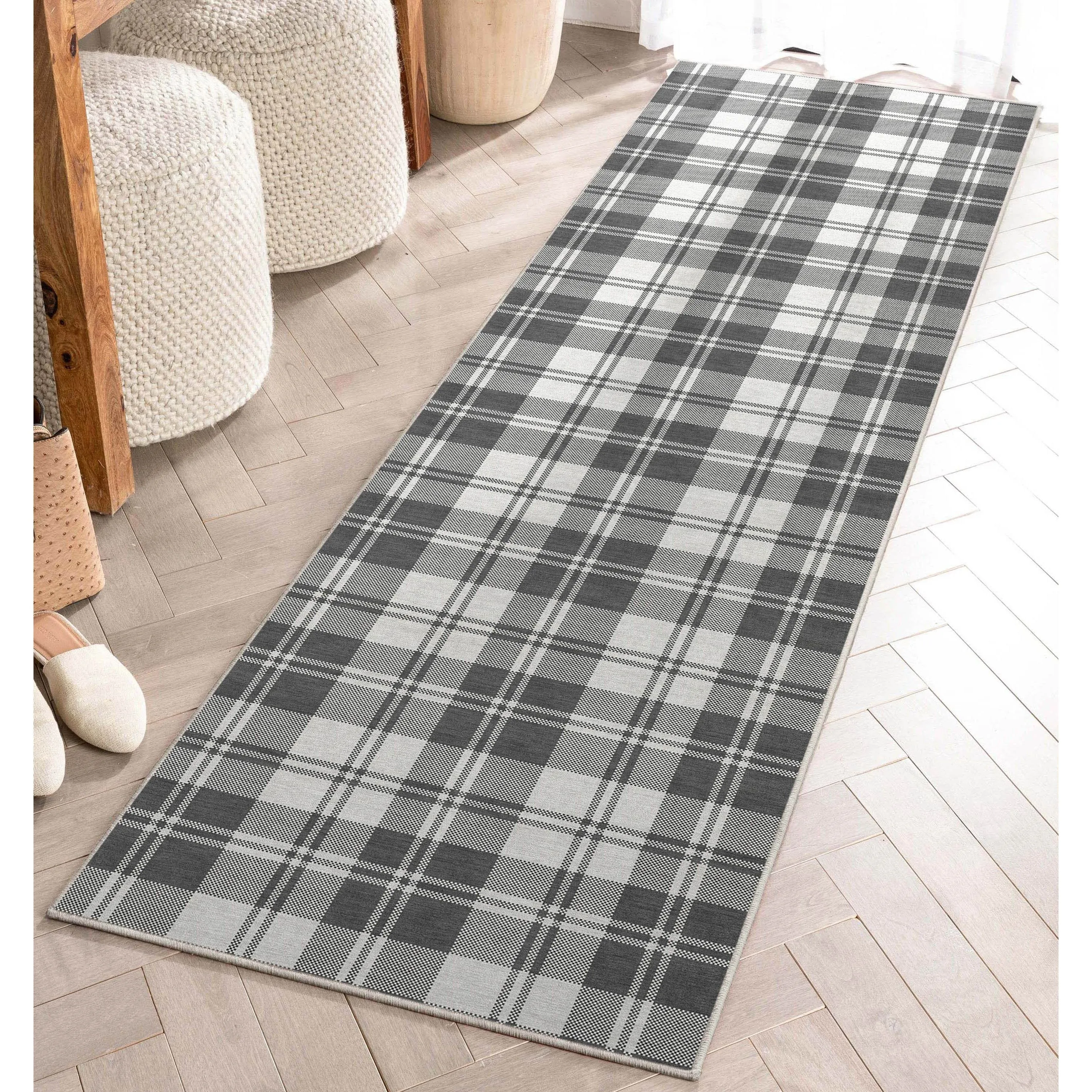 Well Woven Apollo Plaid Farmhouse Geometric FlatWeave Rug