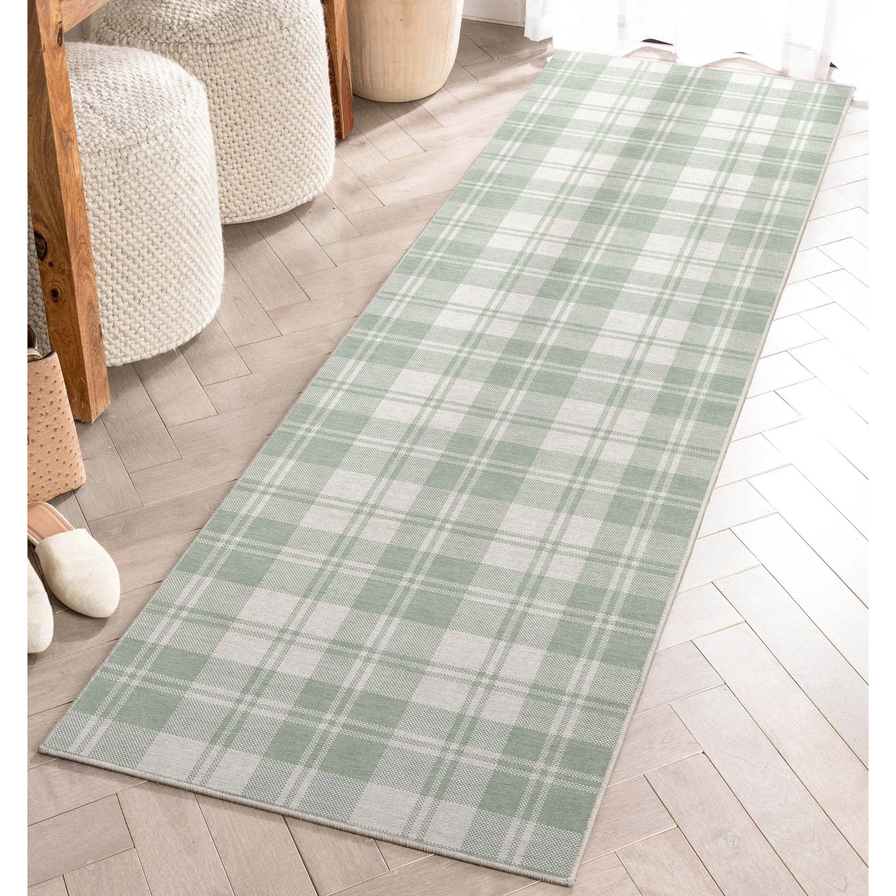 Well Woven Apollo Plaid Farmhouse Geometric FlatWeave Rug