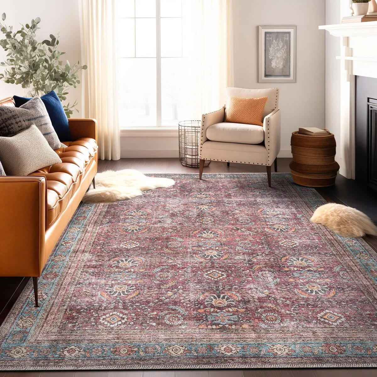 World Rug Gallery Distressed Vintage Bordered Machine Washable Area Rug